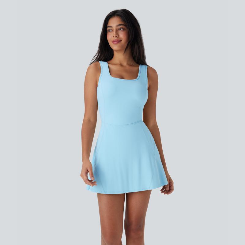 Women's U-Neck Backless Active Dress with Built-In Shorts