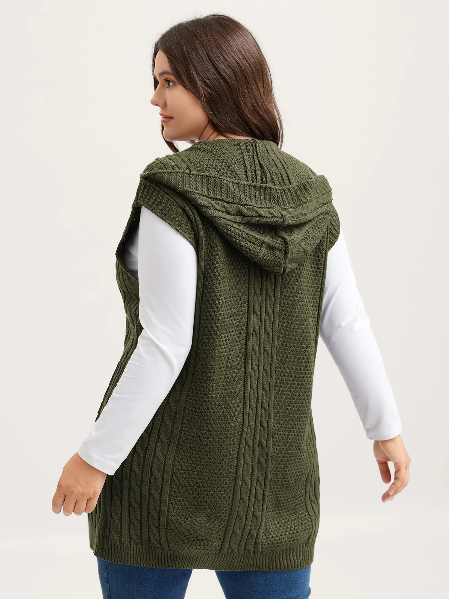 Twisted Hooded Sleeveless Knit Cardigan