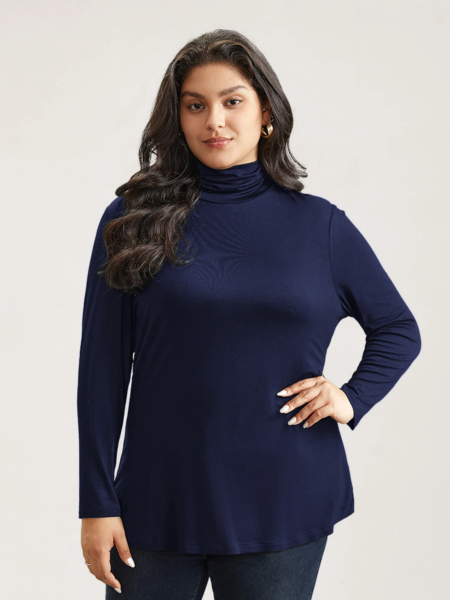 Supersoft Essentials Solid Funnel Neck Knit T-shirt