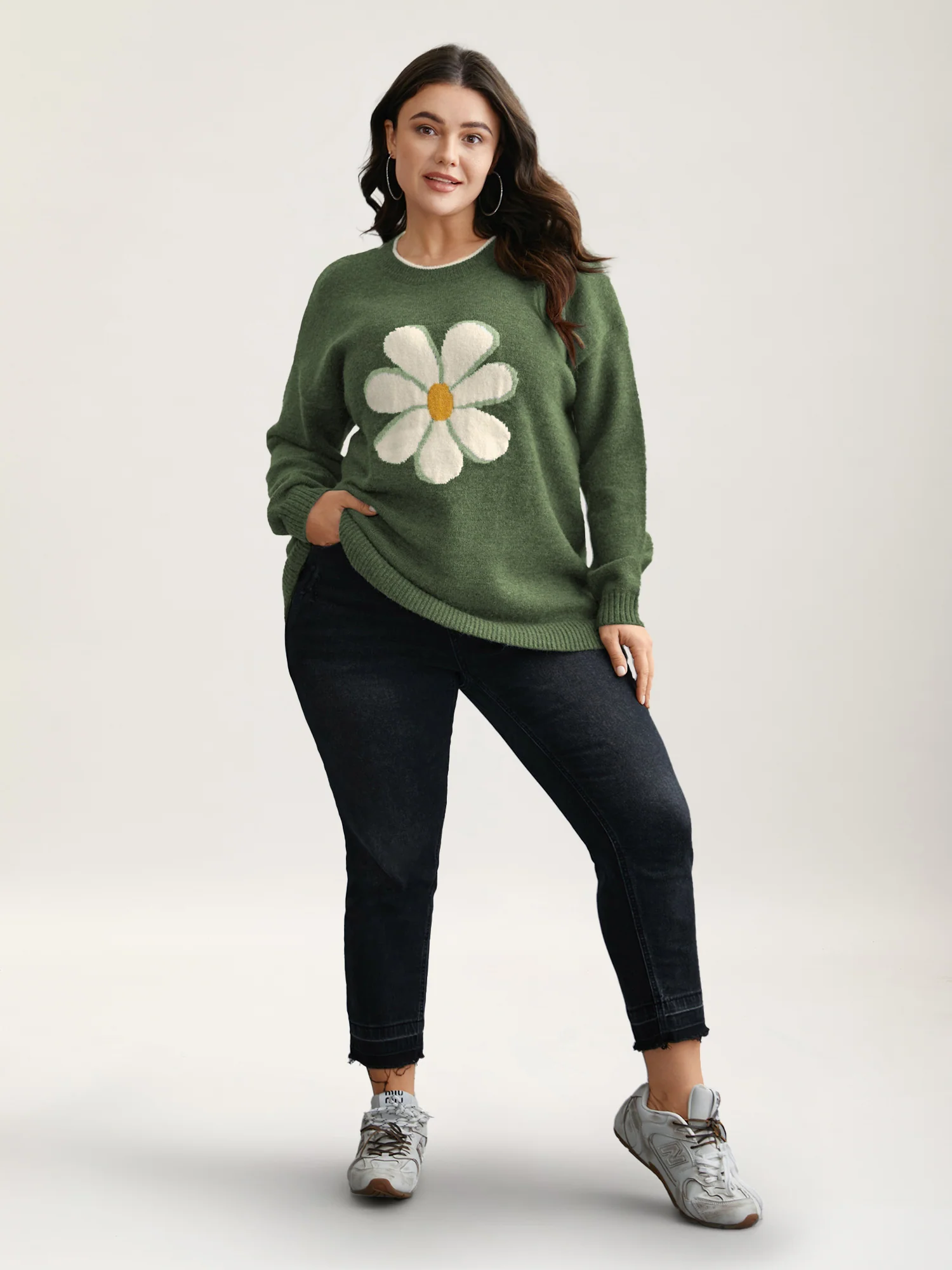 Floral Textured Crew Neck Pullover