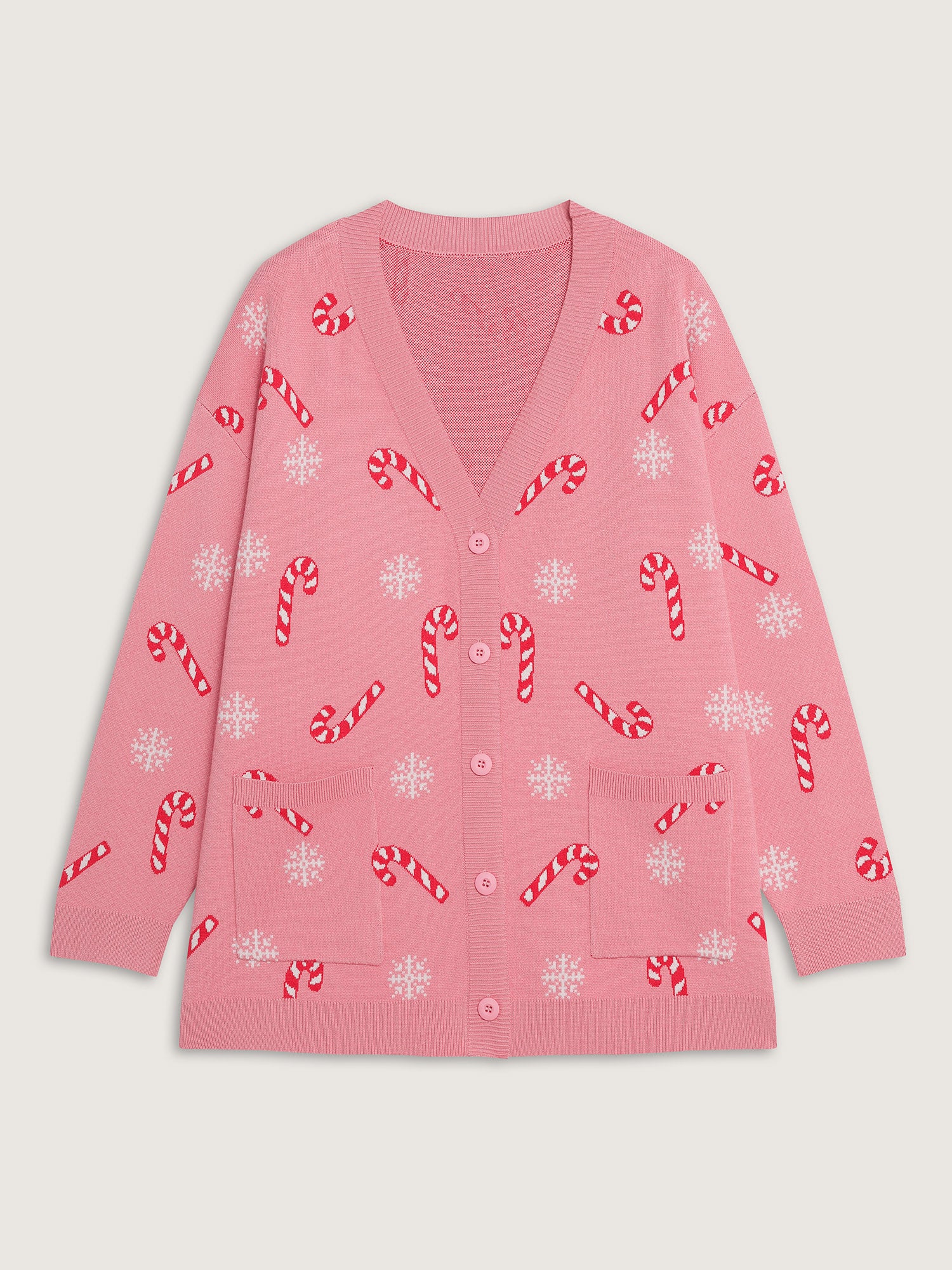 Holiday Candy Patch Pockets Knit Cardigan