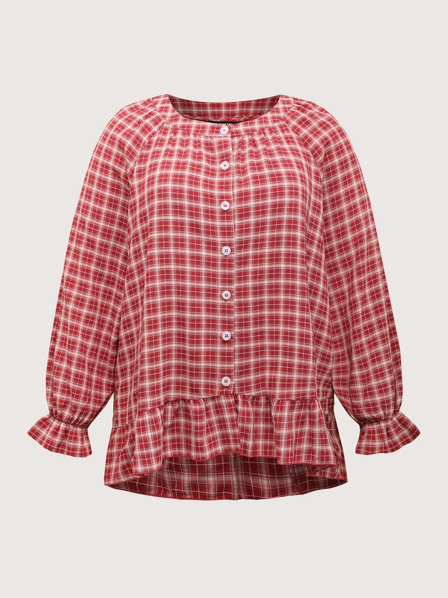 Gingham Ruffled Hem Loungewear Set