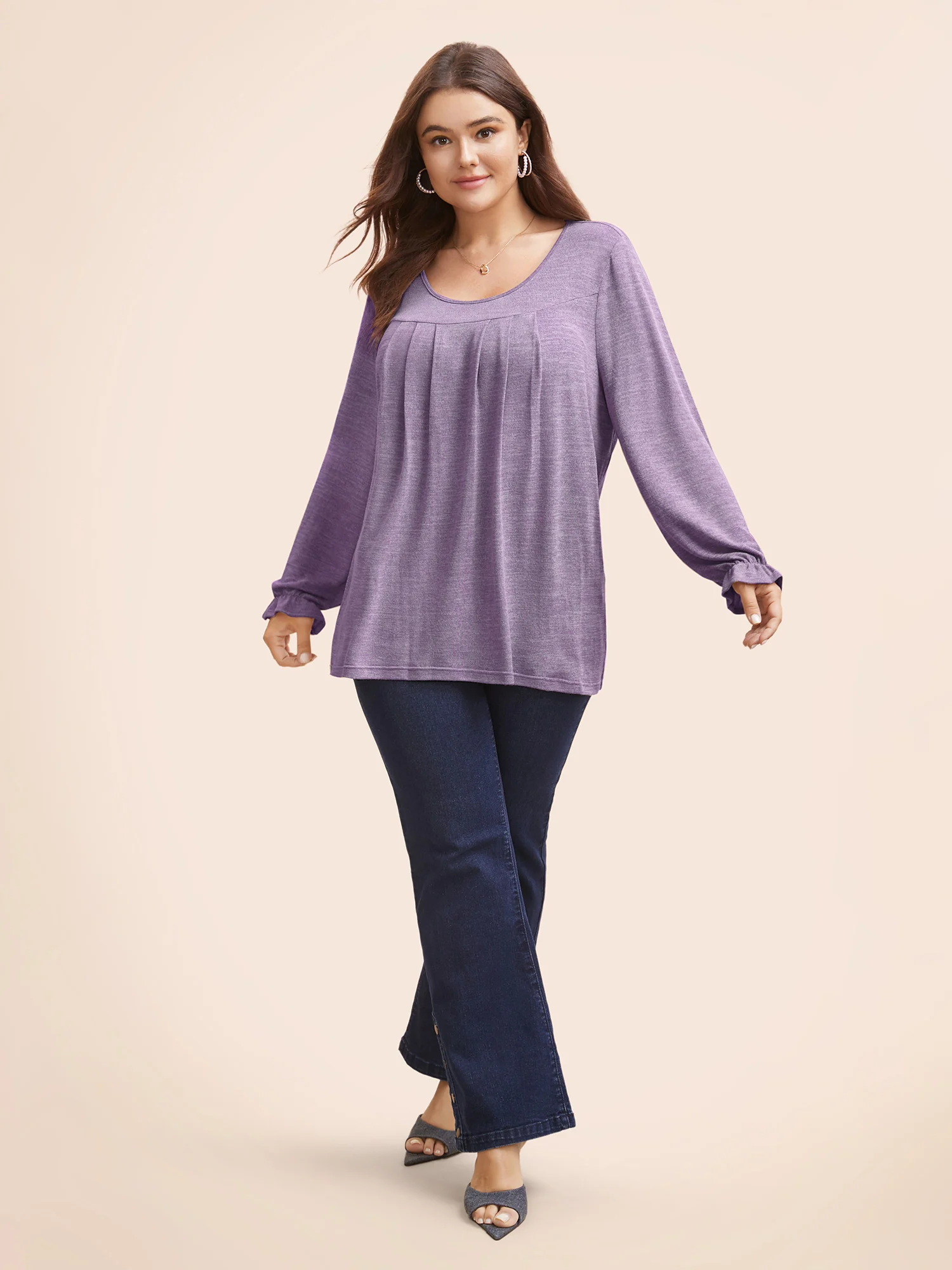 Round Neck Heather Pleated T-shirt