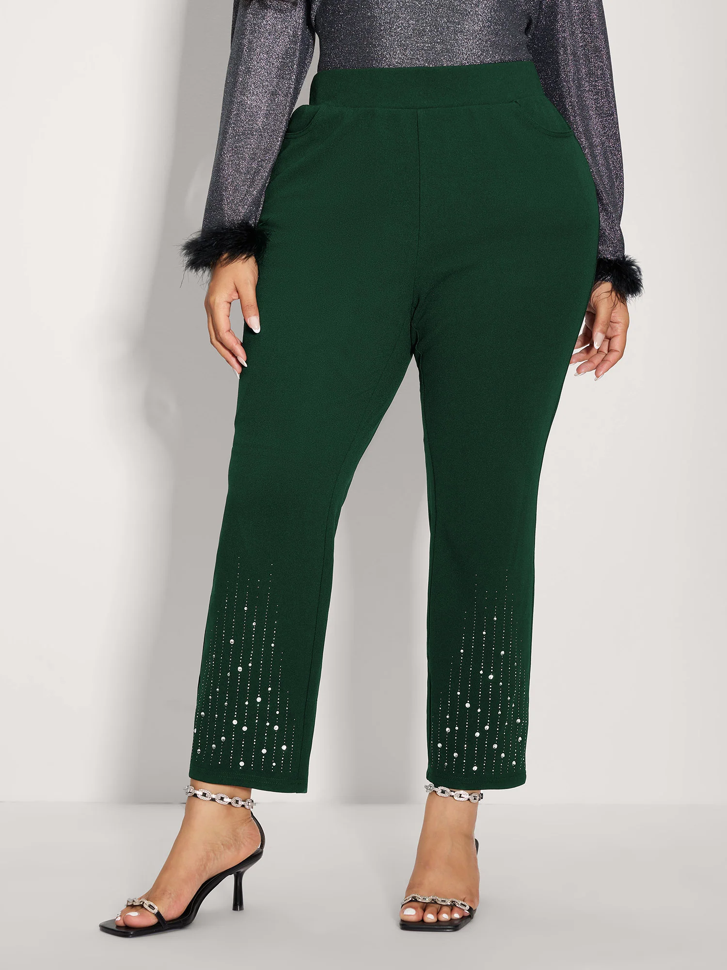 Stretchy Diamond Detail Hem Pants