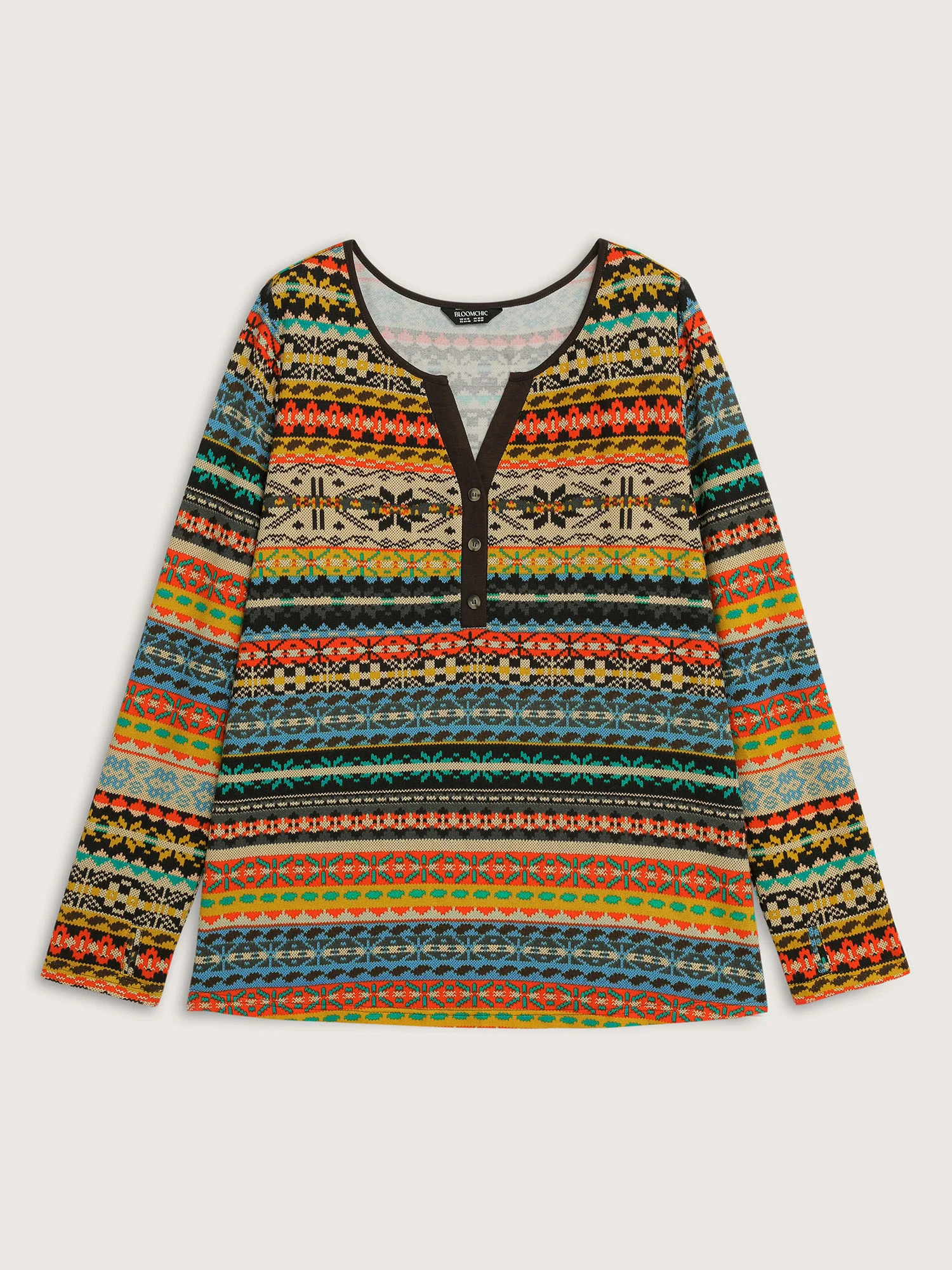 Colorful Stripe Button Placket T-Shirt