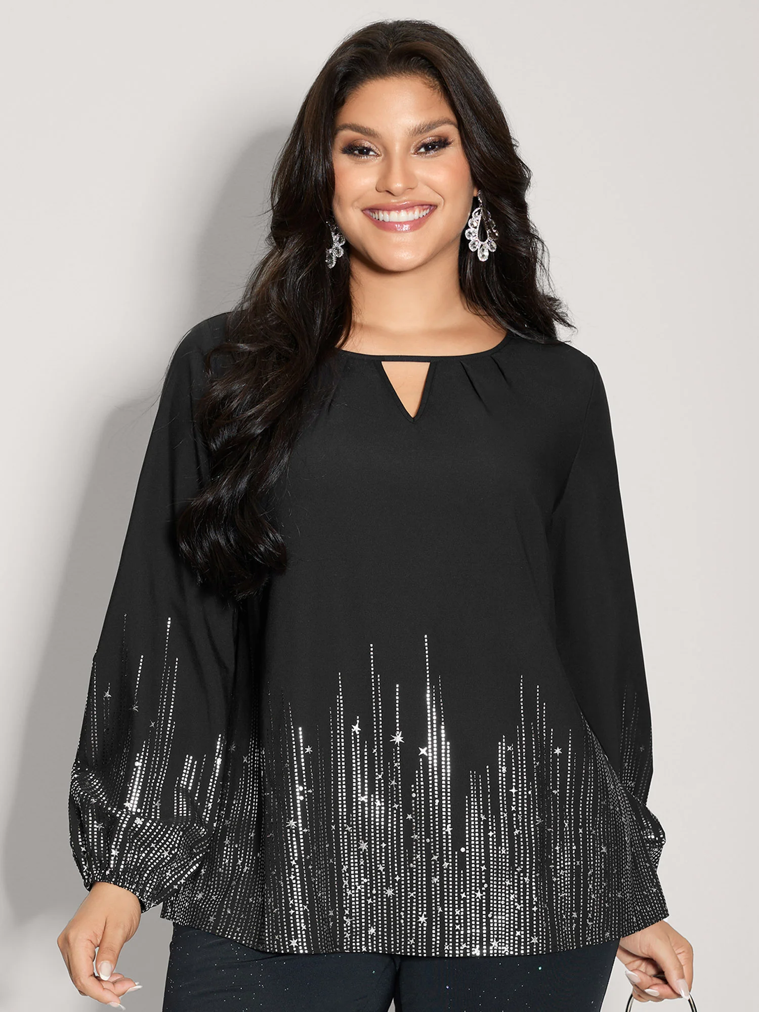 Shimmery Cut-Out Neck Blouse