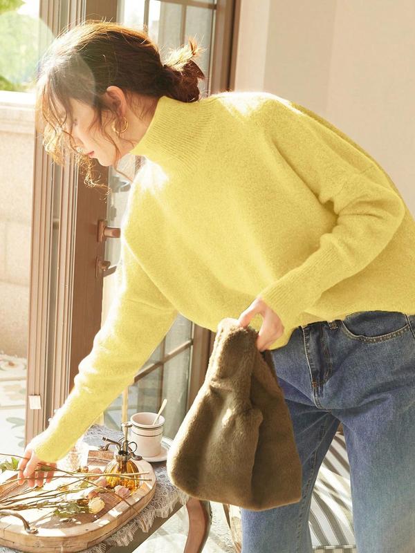 🔥Last day promotion⚡Autumn Winter Women's Knit Sweater High Neck Loose Casual French Style Elegant Simple Solid Color Pullover Long Sleeve Top