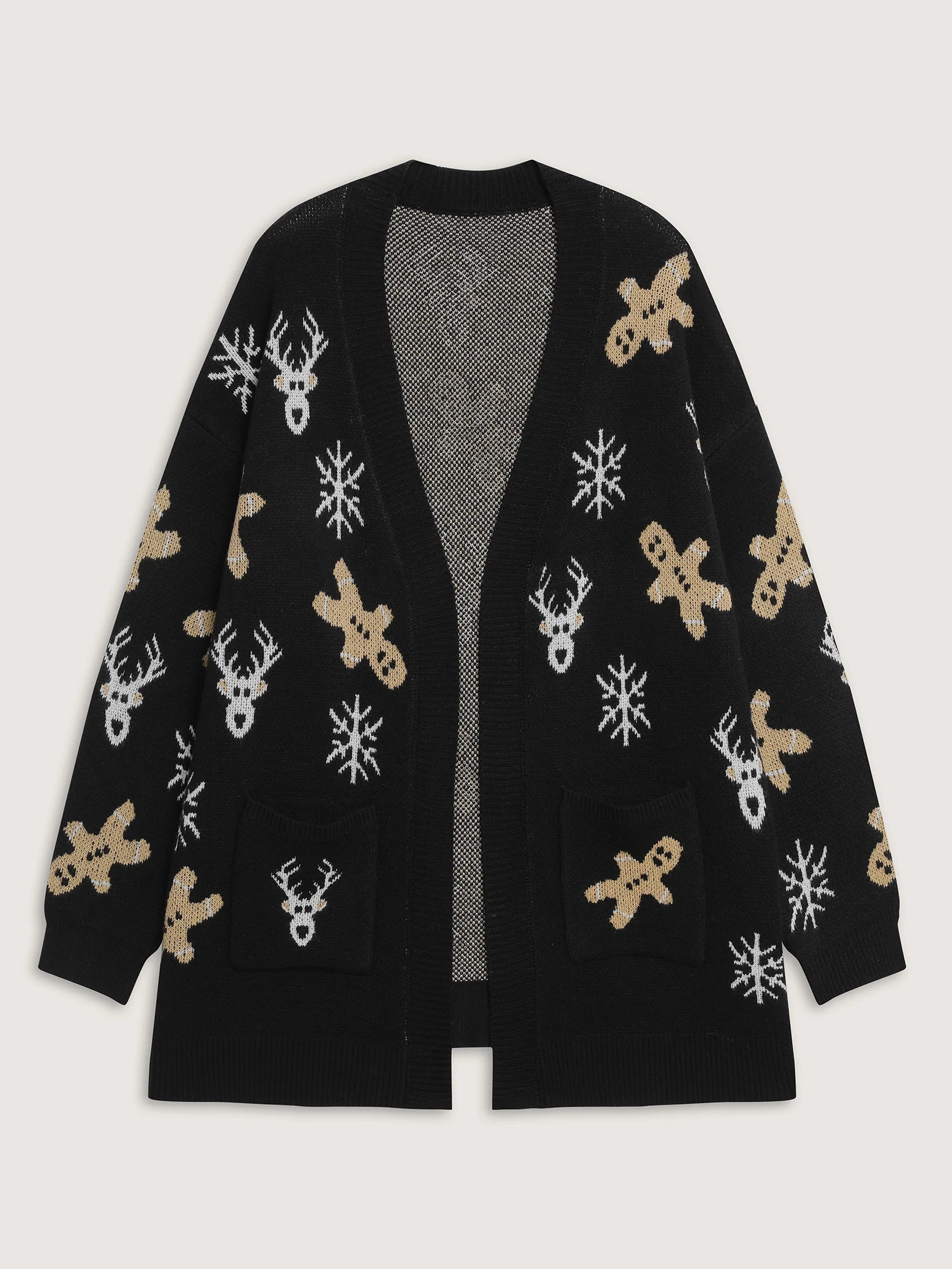 Gingerbread Holiday Jacquard Pockets Cardigan