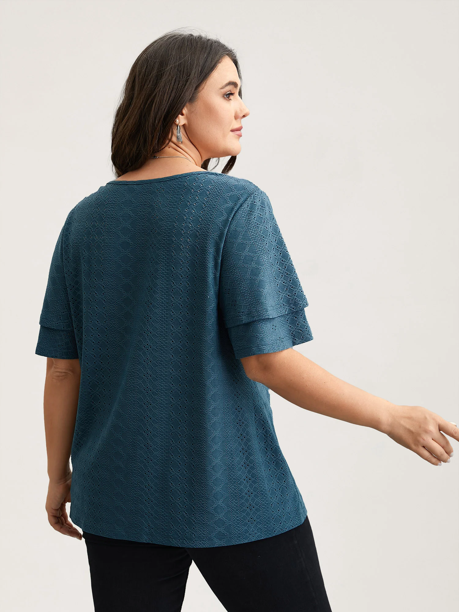 Jacquard Textured Lotus Leaf Sleeve Top