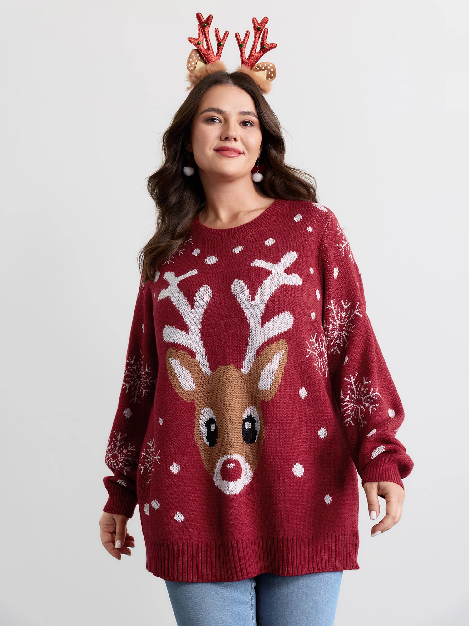 Deer Snowflake Pattern Jacquard Pullover