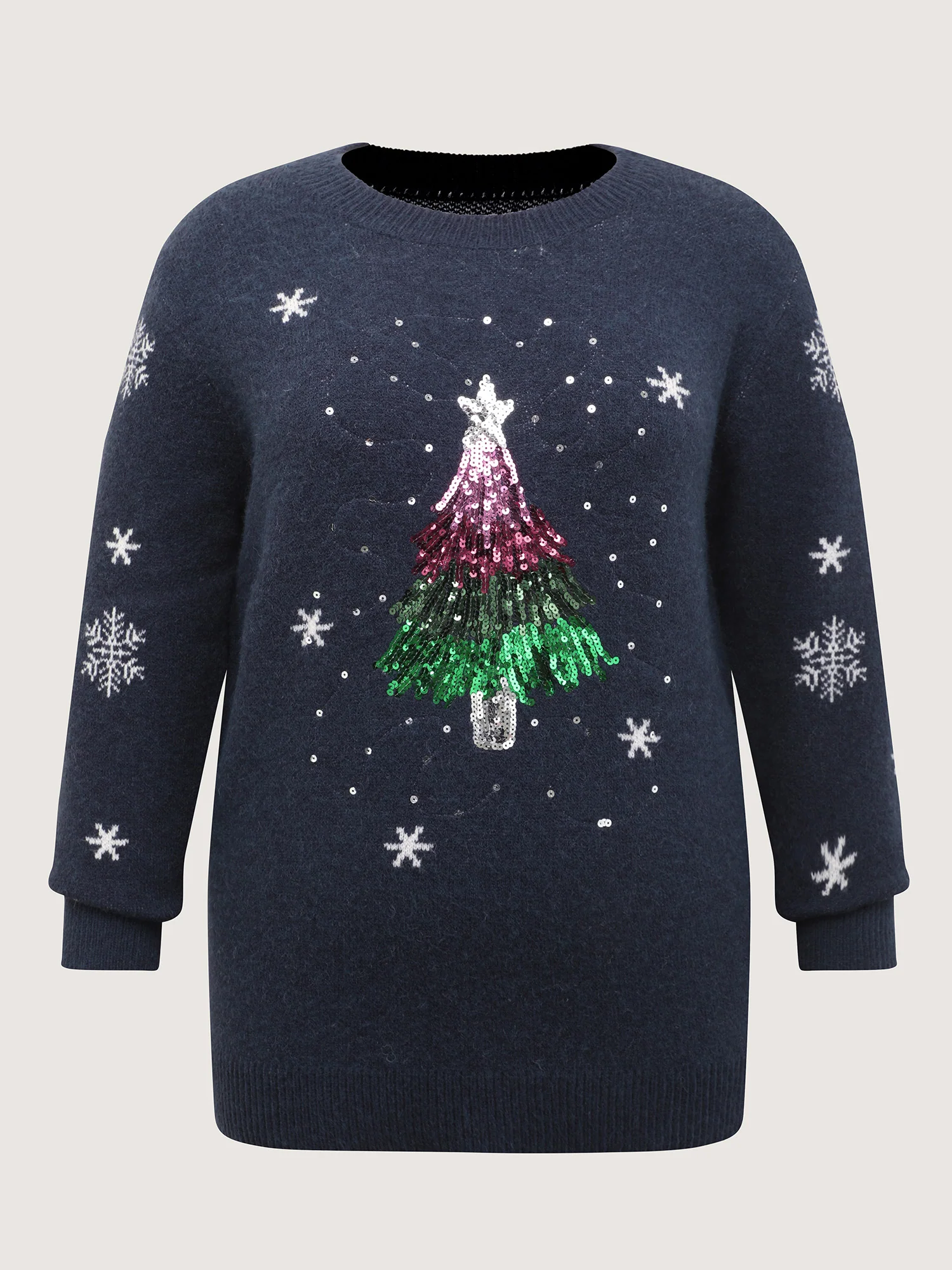 Stretchy Holiday Tree Sequin Embroidery Pullover