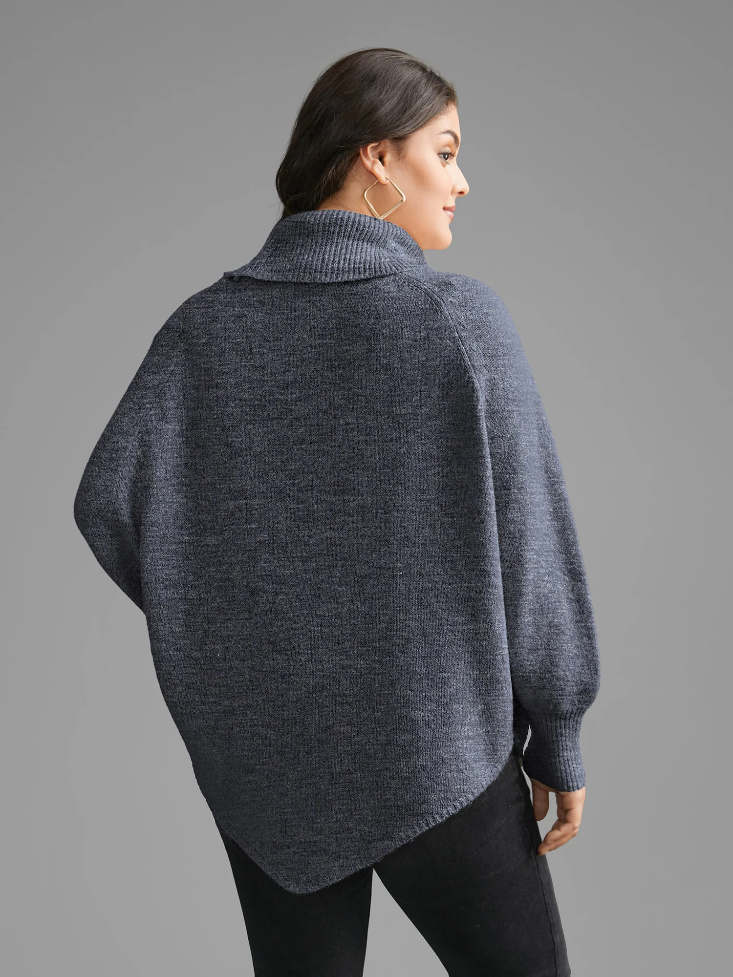 Turtleneck Cable Knit Asymmetrical Hem Pullover