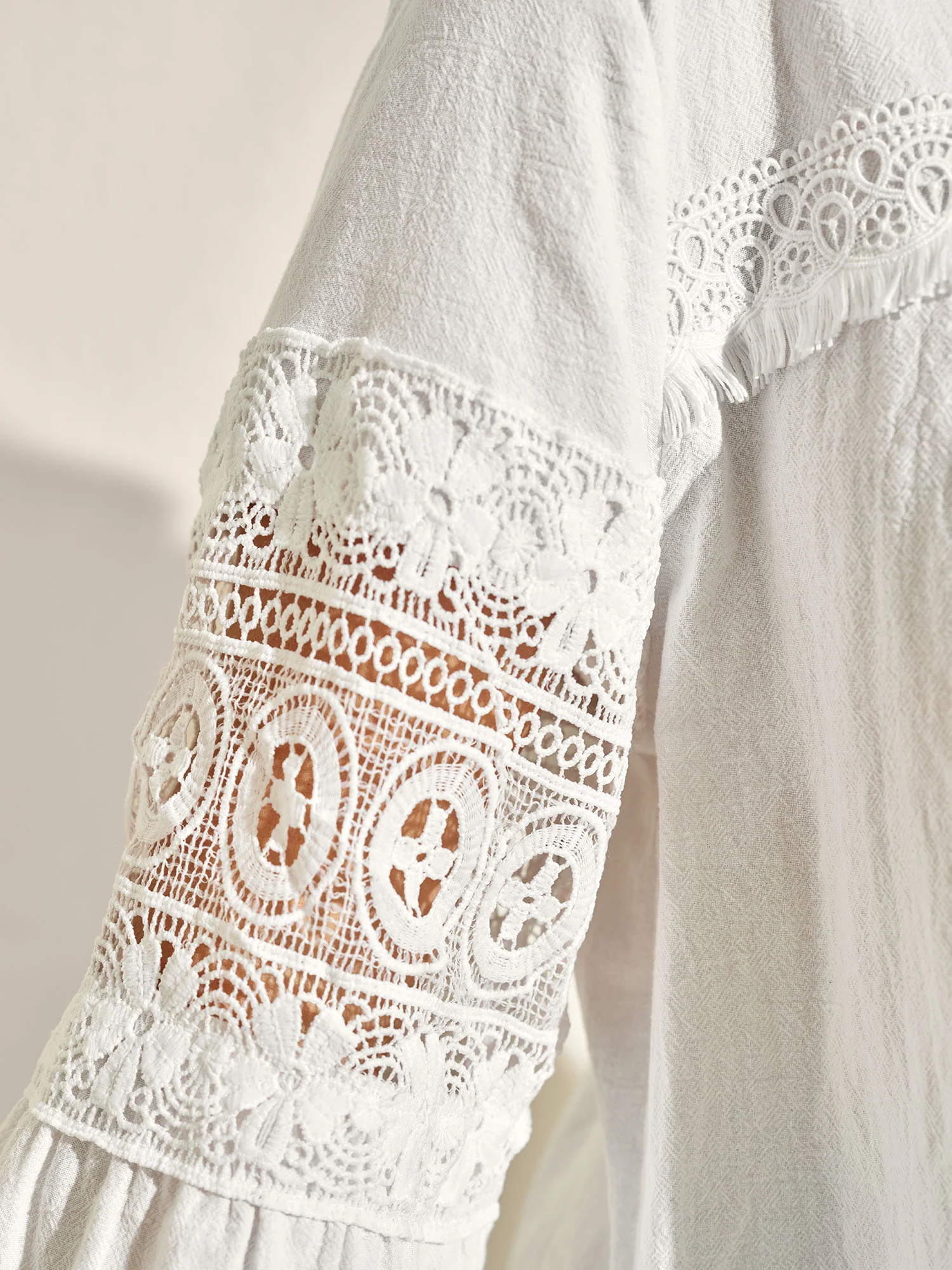 Pure Cotton Sheer Lace Trim Blouse