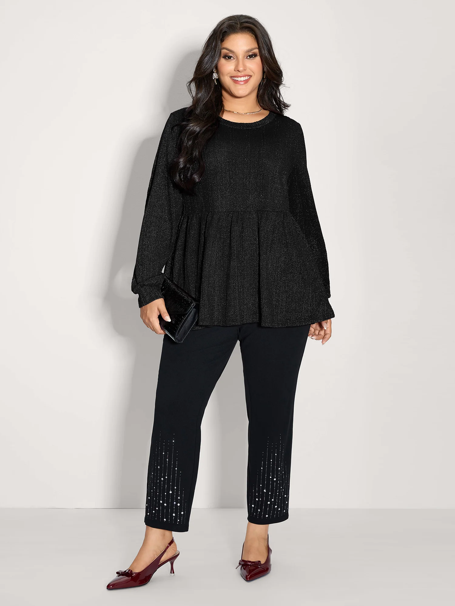 Textured Stretchy Flared Knit Top