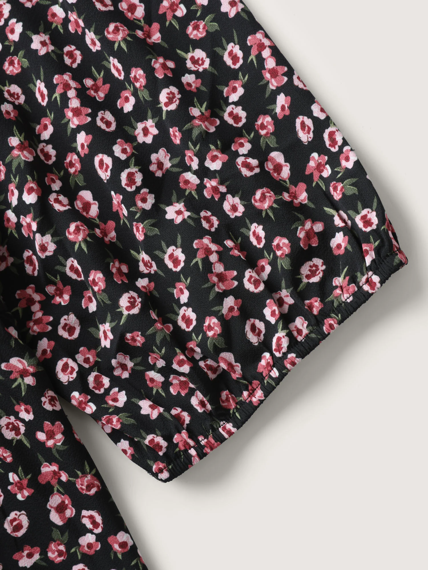 Floral Adjustable Drawstring Neck Shirred Blouse