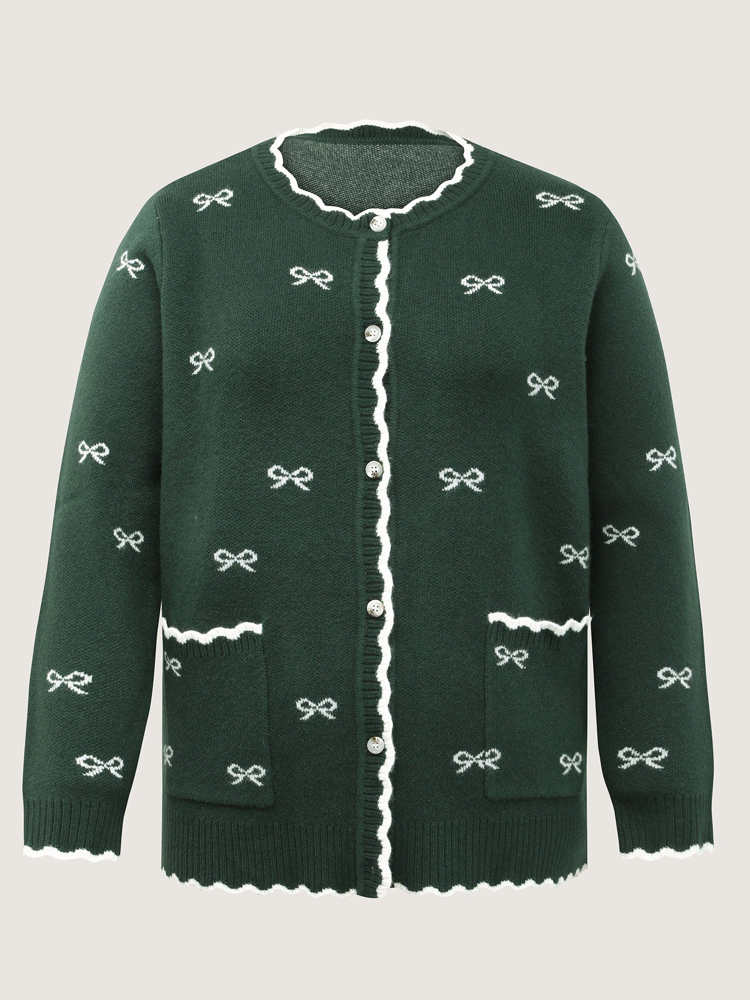 Bowknot Jacquard Wavy Edge Knit Cardigan