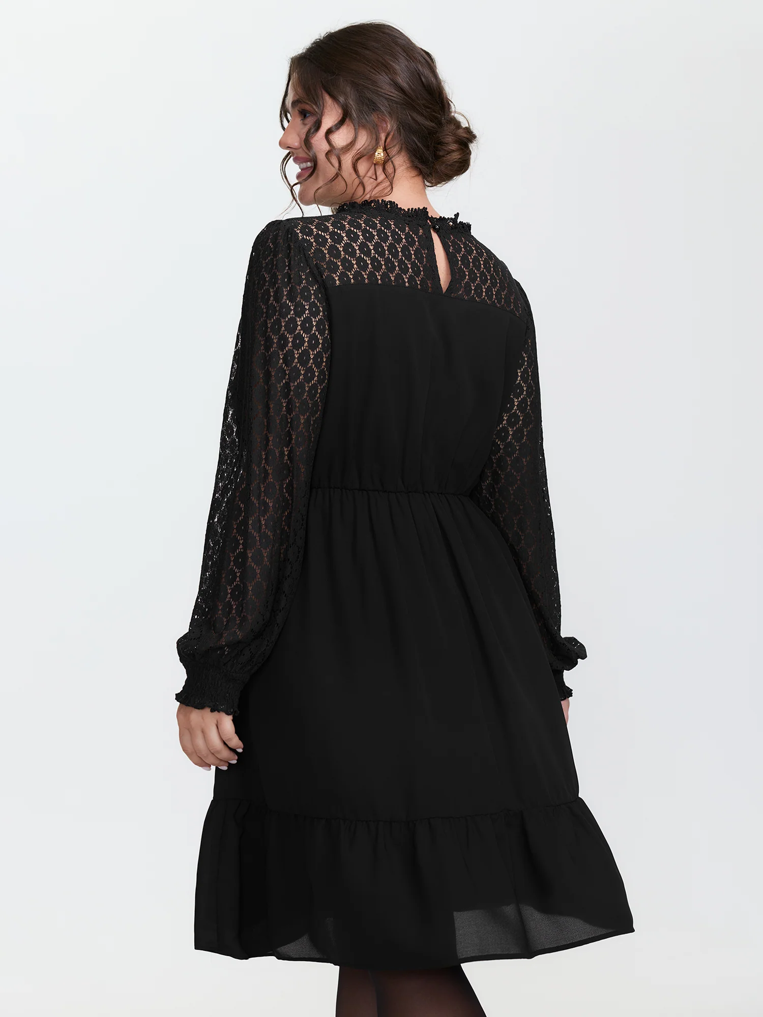 Sheer Lace Cut-Out Detail Midi Dress