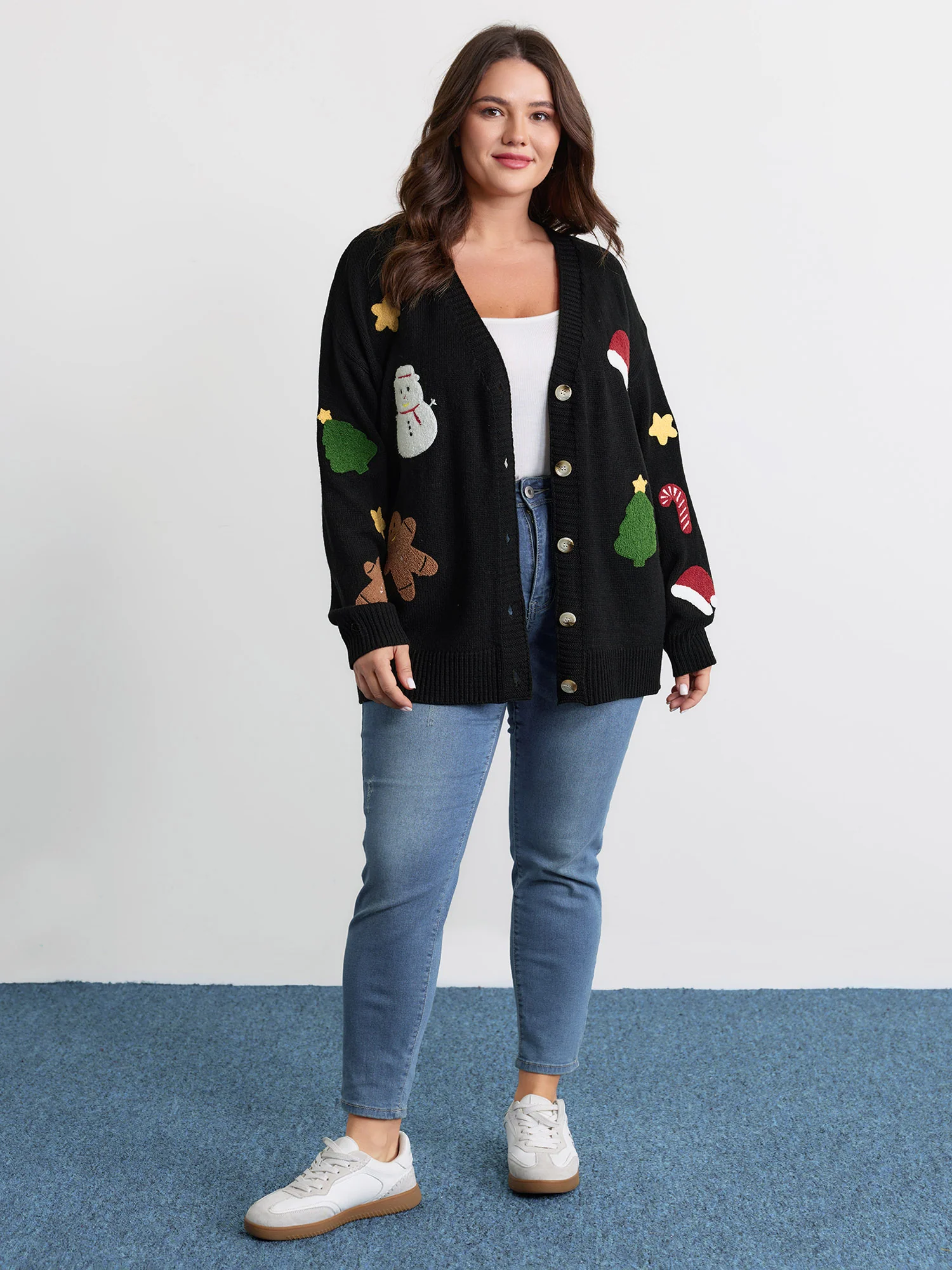 Gingerbread Santa Embroidery Knit Cardigan