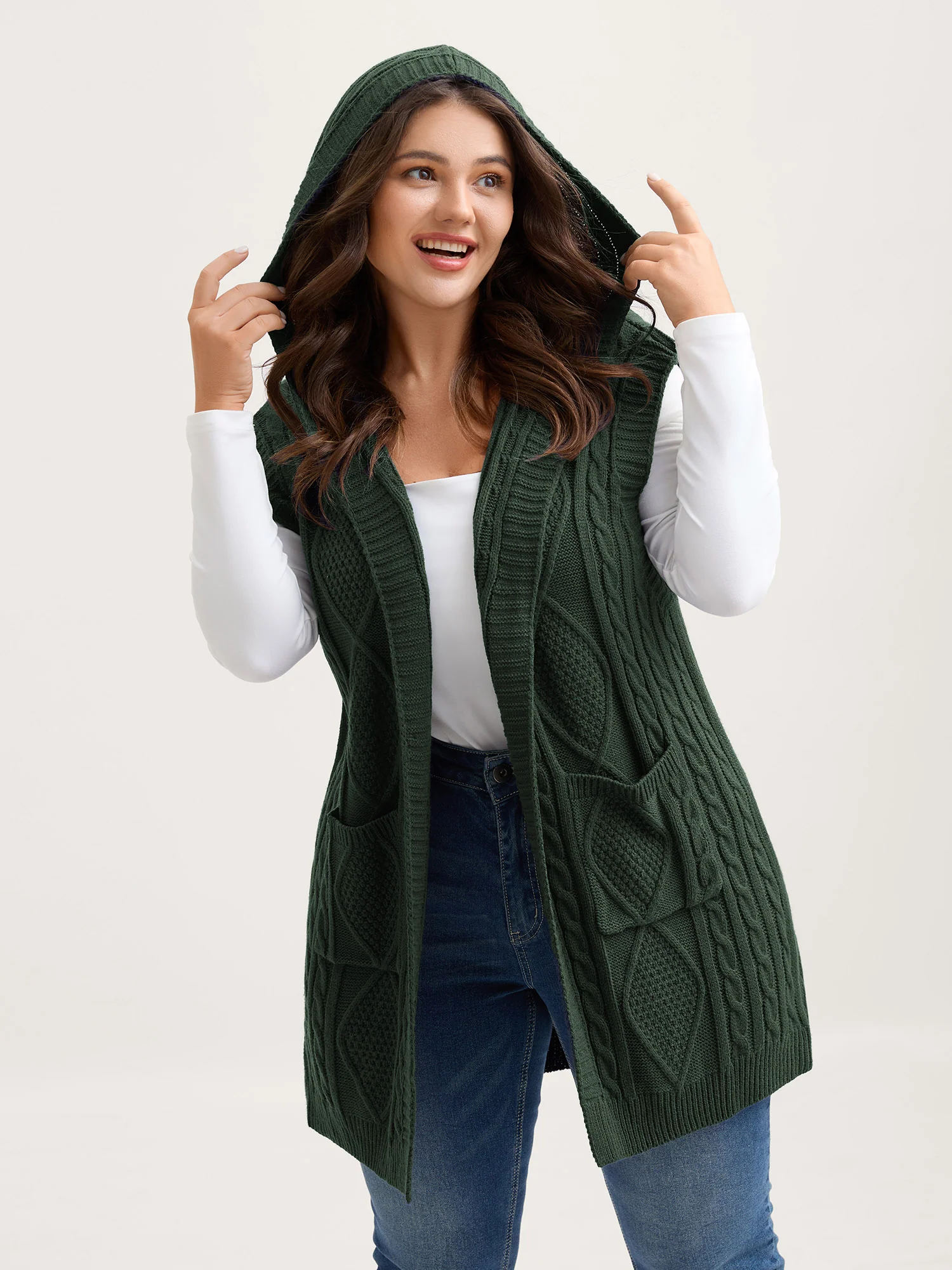 Twisted Hooded Sleeveless Knit Cardigan