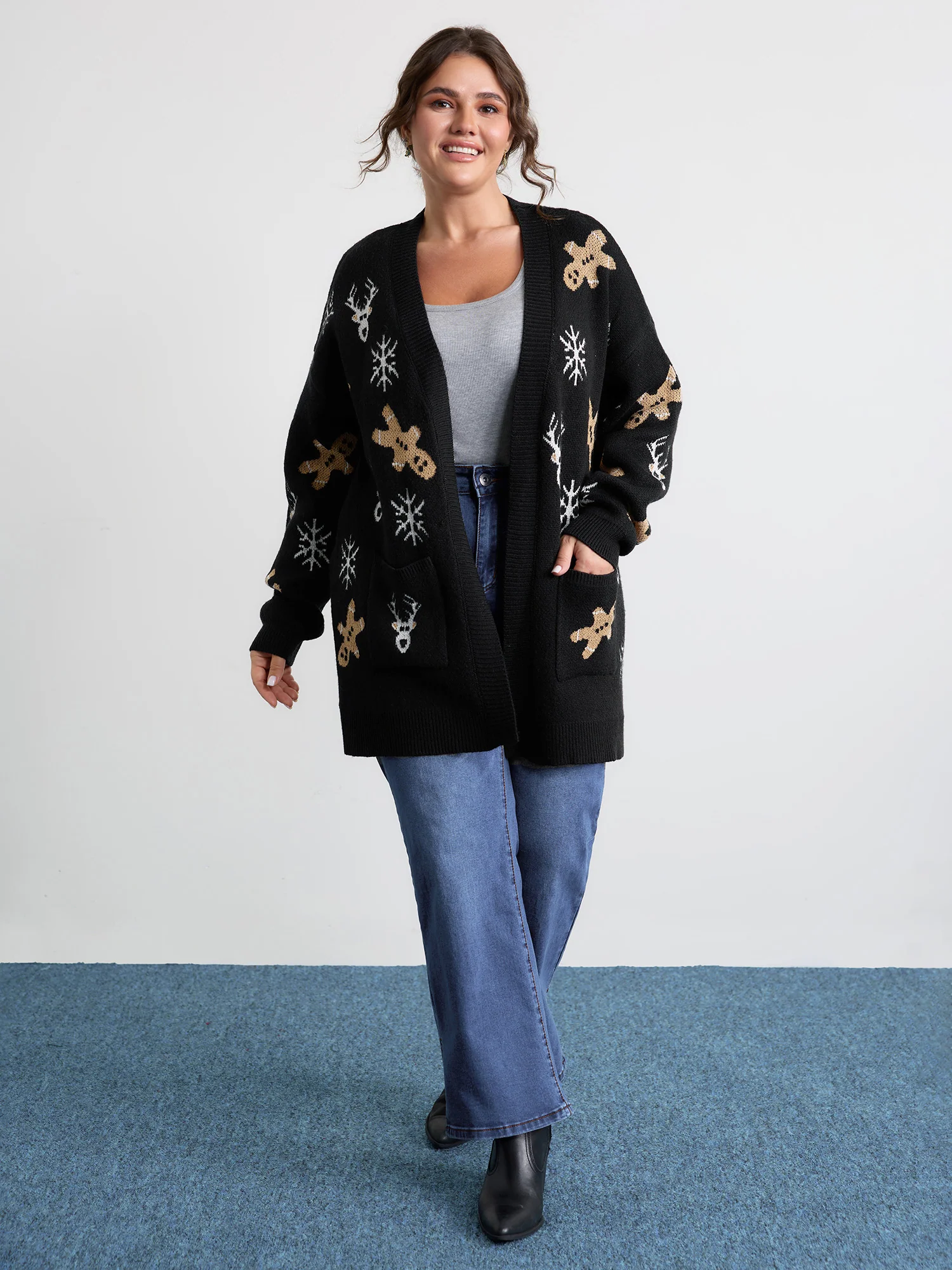 Gingerbread Holiday Jacquard Pockets Cardigan