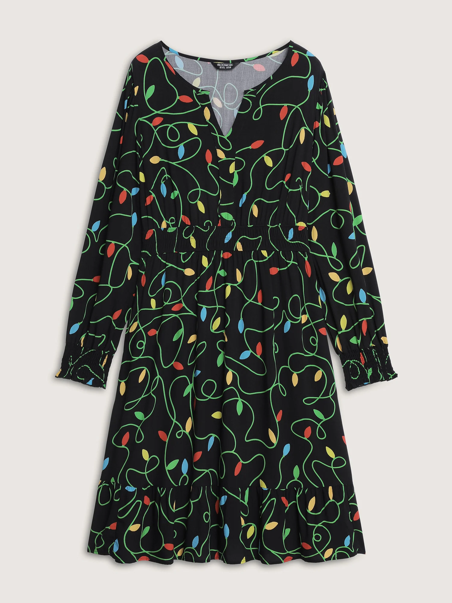 Holiday Lights Triple Elastic Waistband Midi Dress