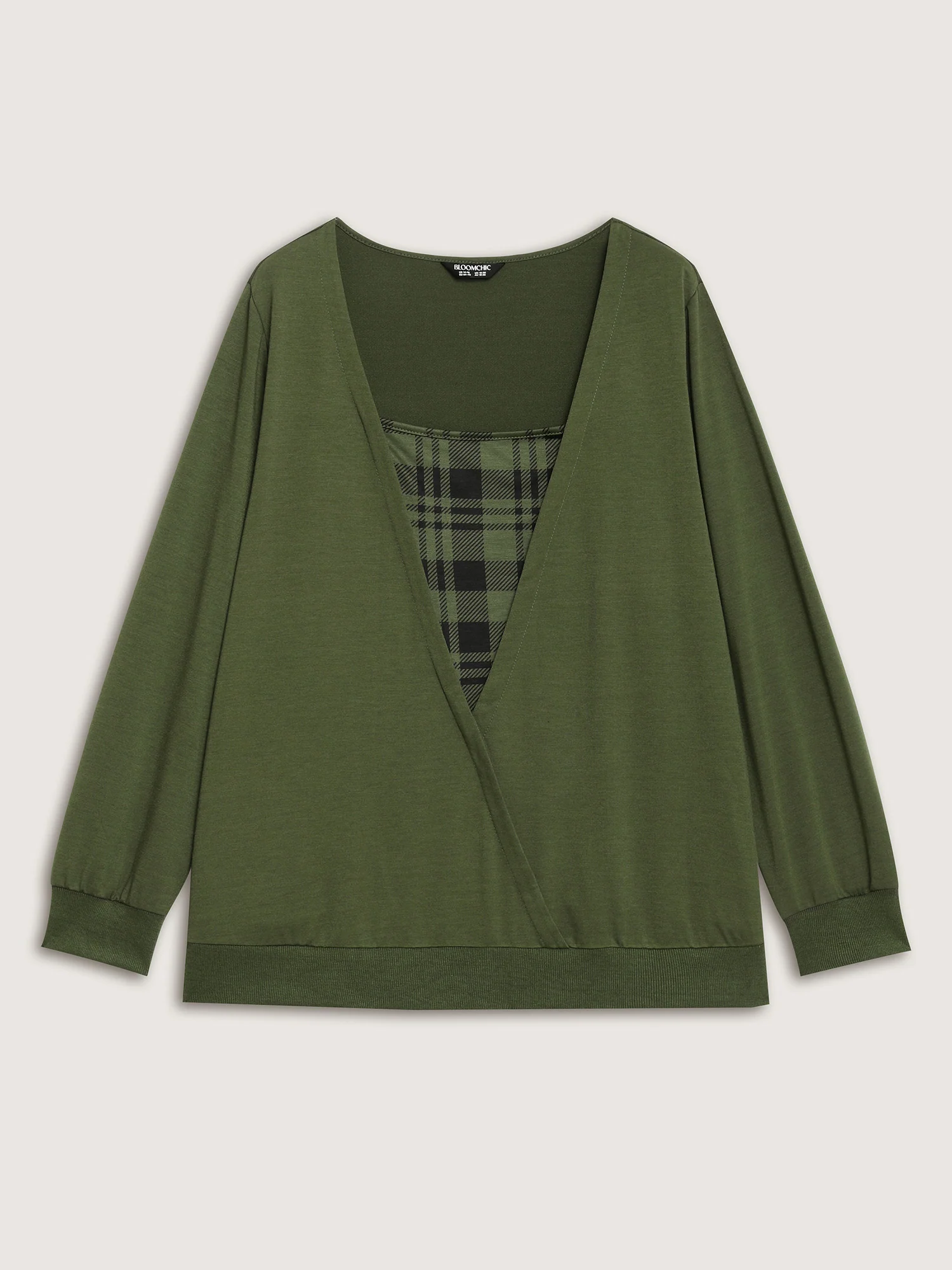 Plaid Spliced Wrap Contrast Sweatshirt
