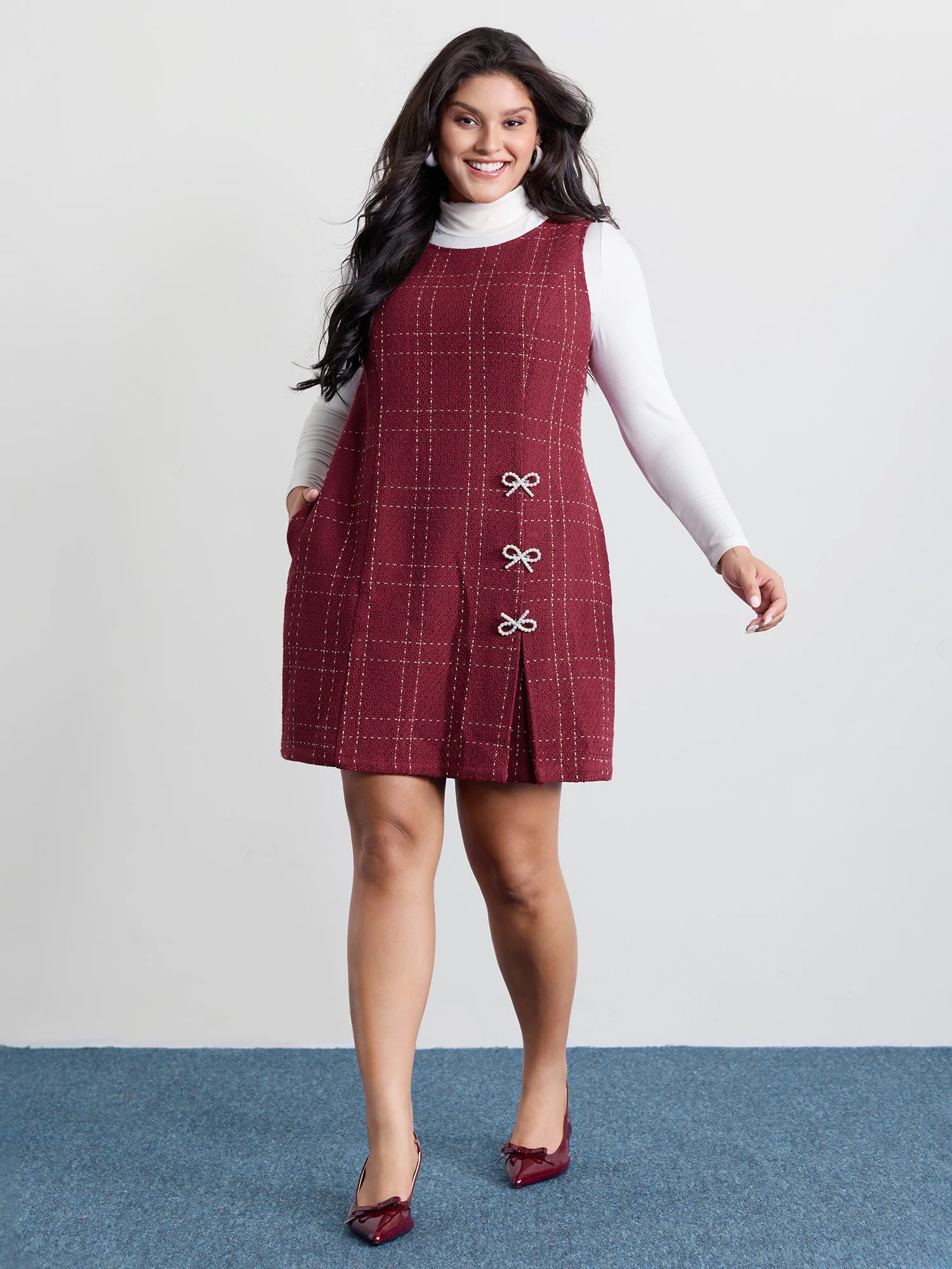 Tweed Metal Bows Knee-Length Dress