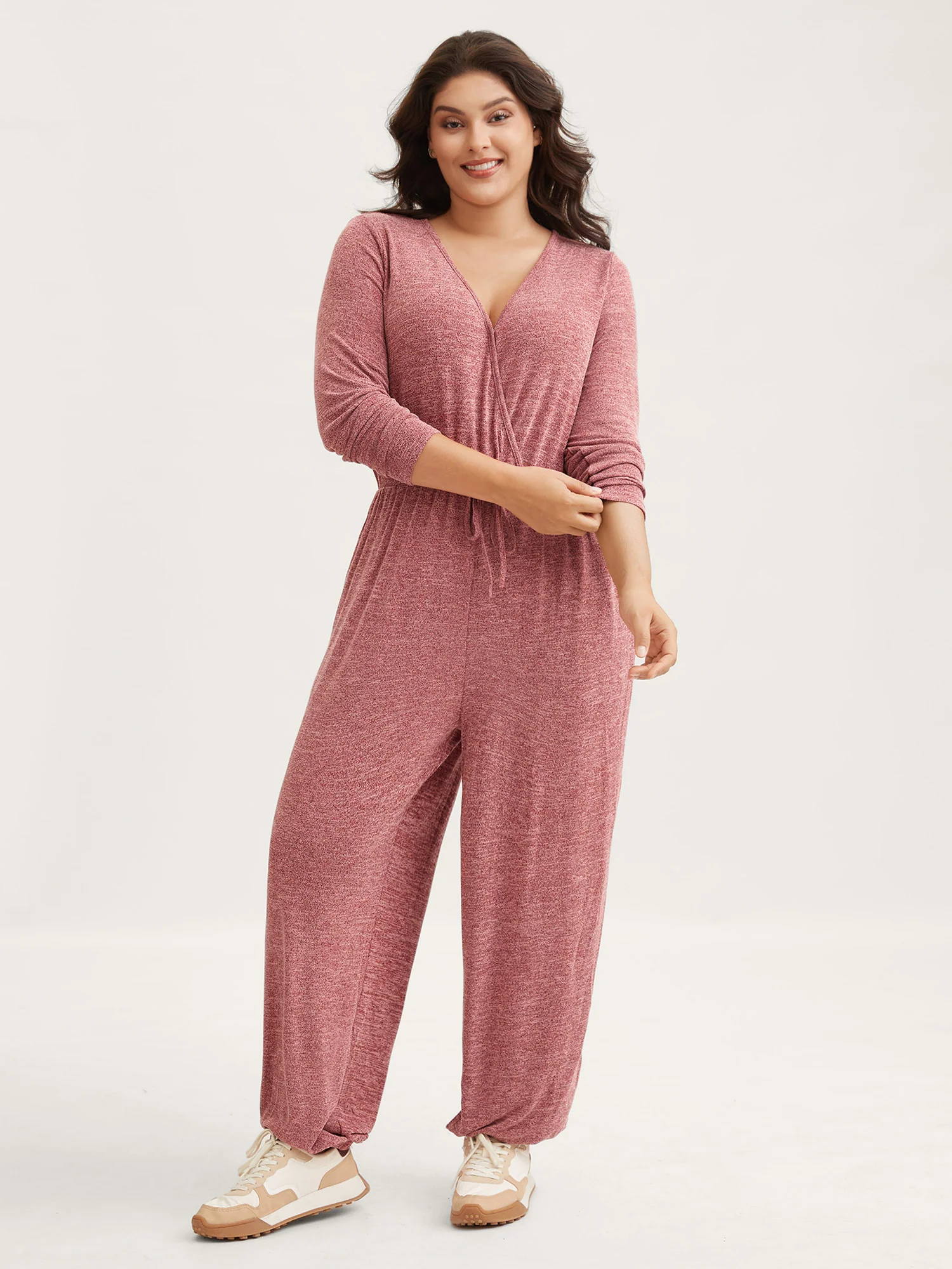 Elastic Waist Overlap Collar Lounge Jumpsuit