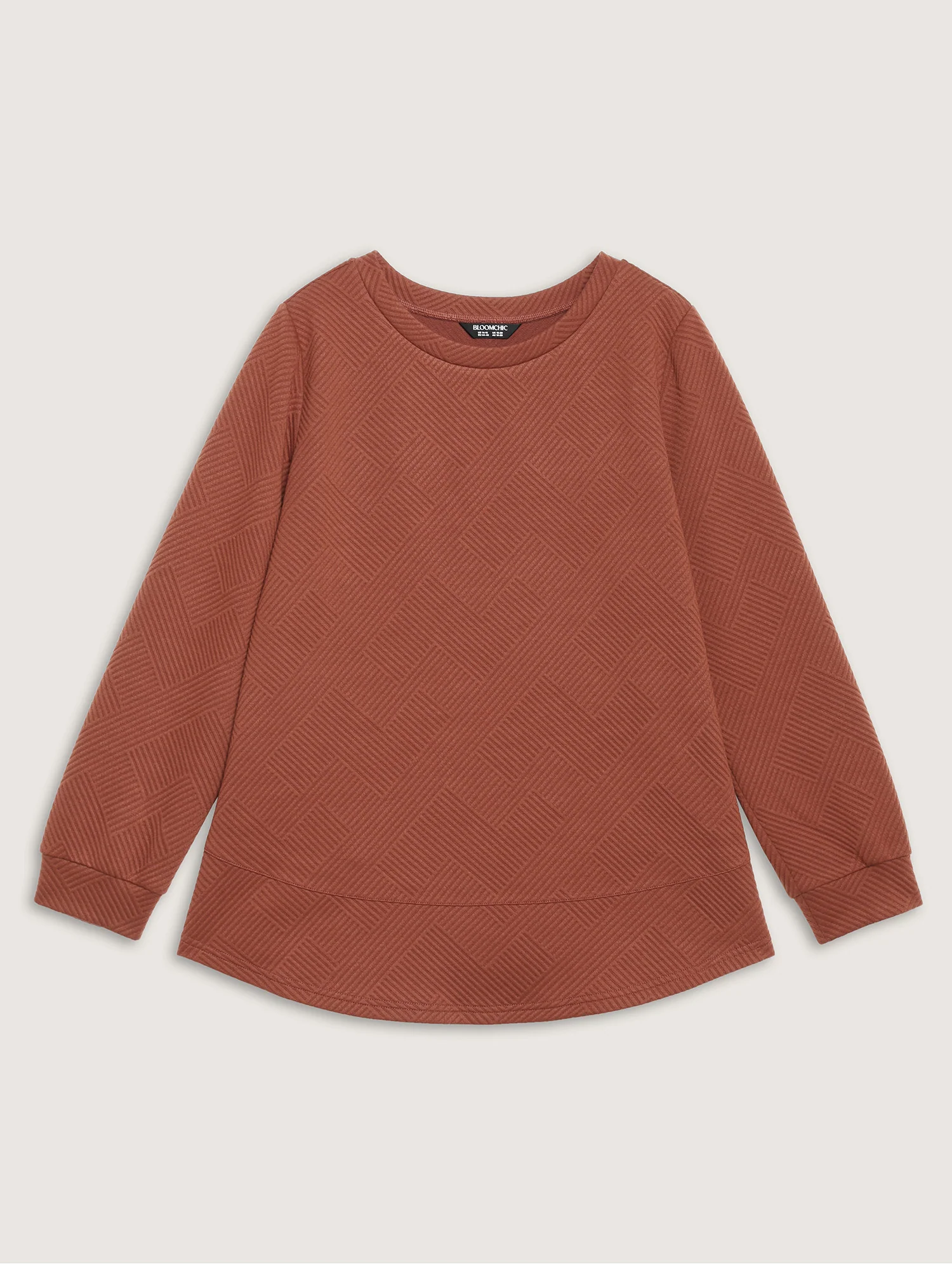 Textured Curvy Hem Round Neck Sweatshirt