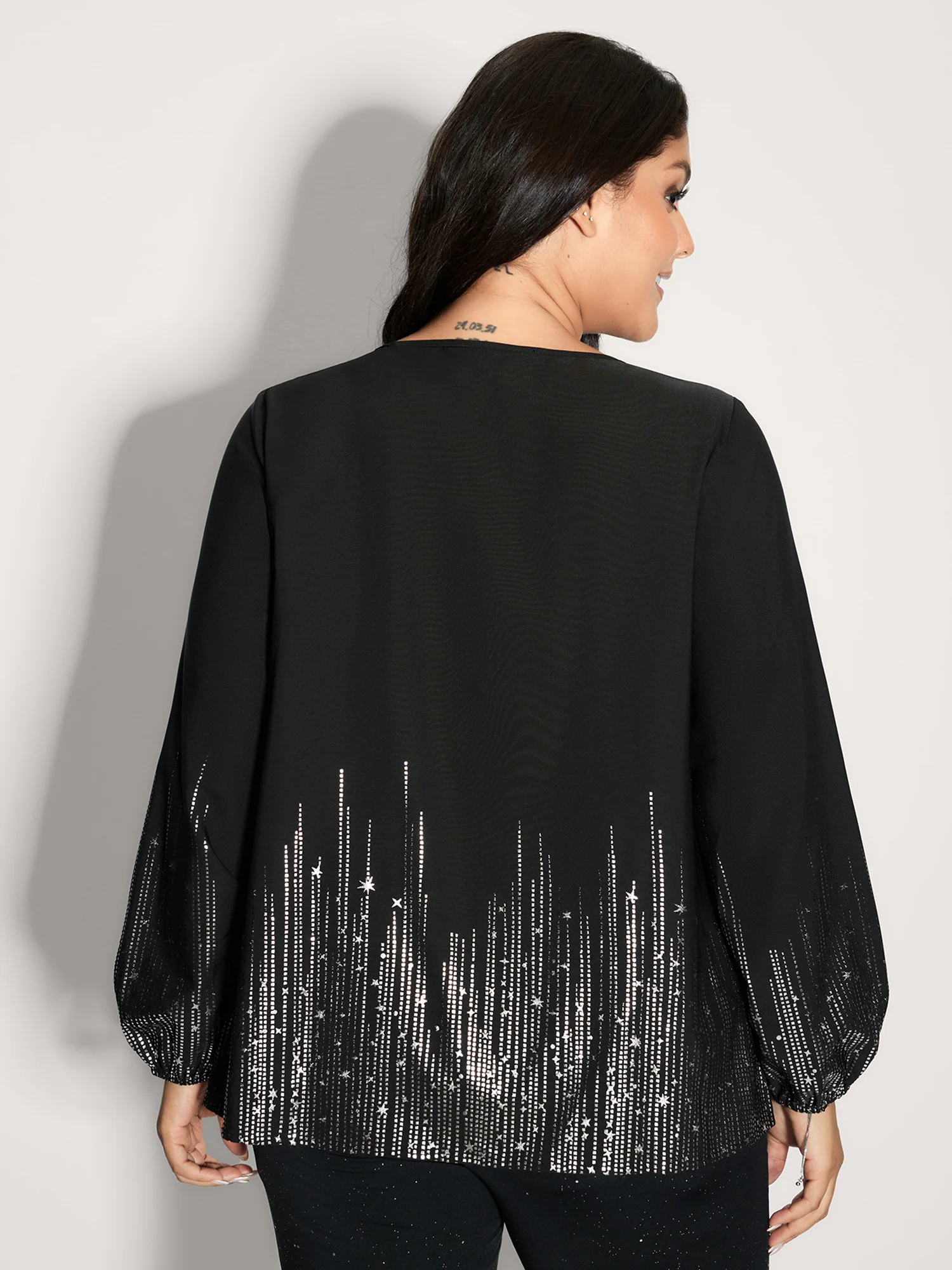 Shimmery Cut-Out Neck Blouse