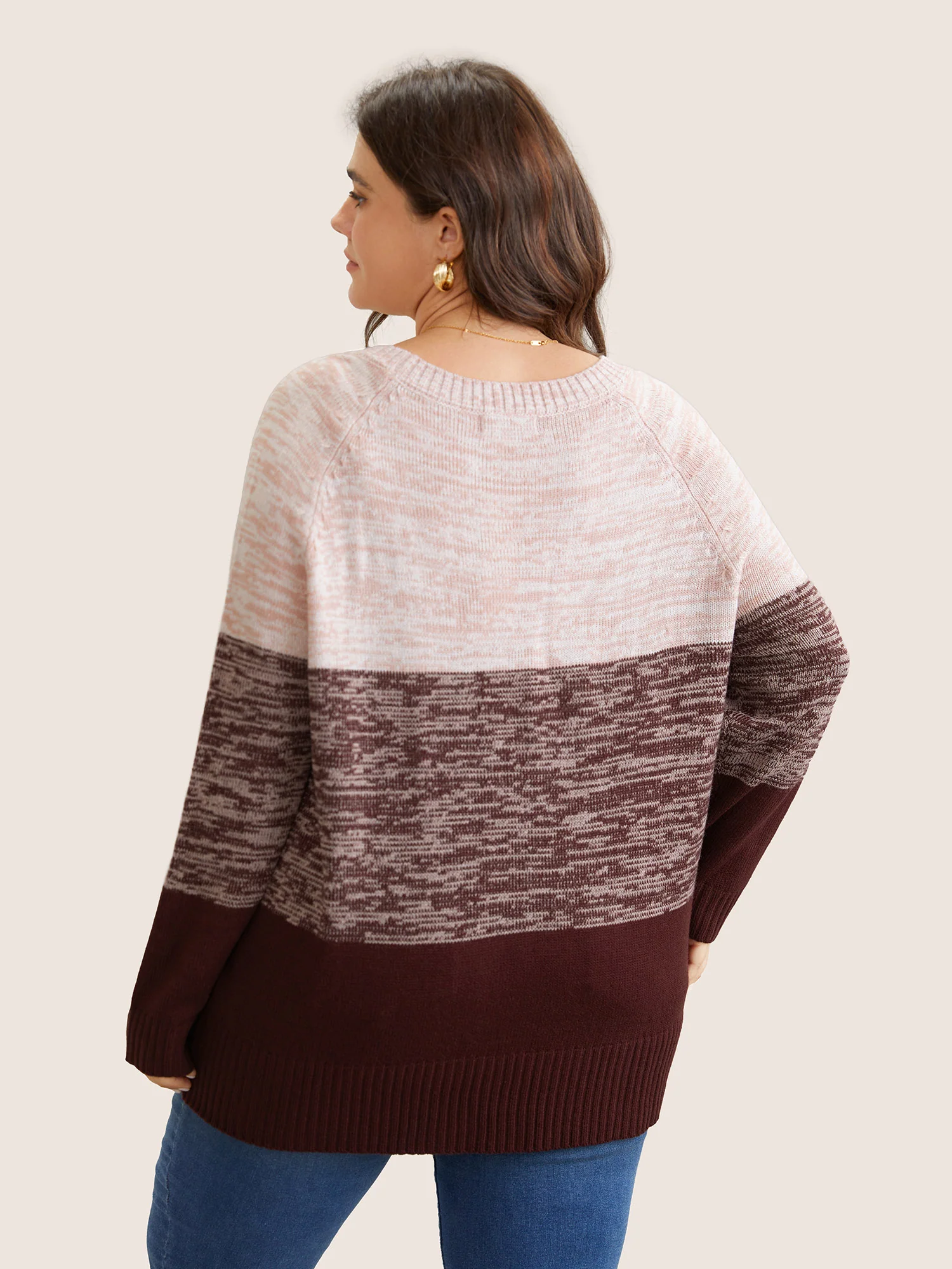 Colorblock Contrast Heather Button Detail Pullover