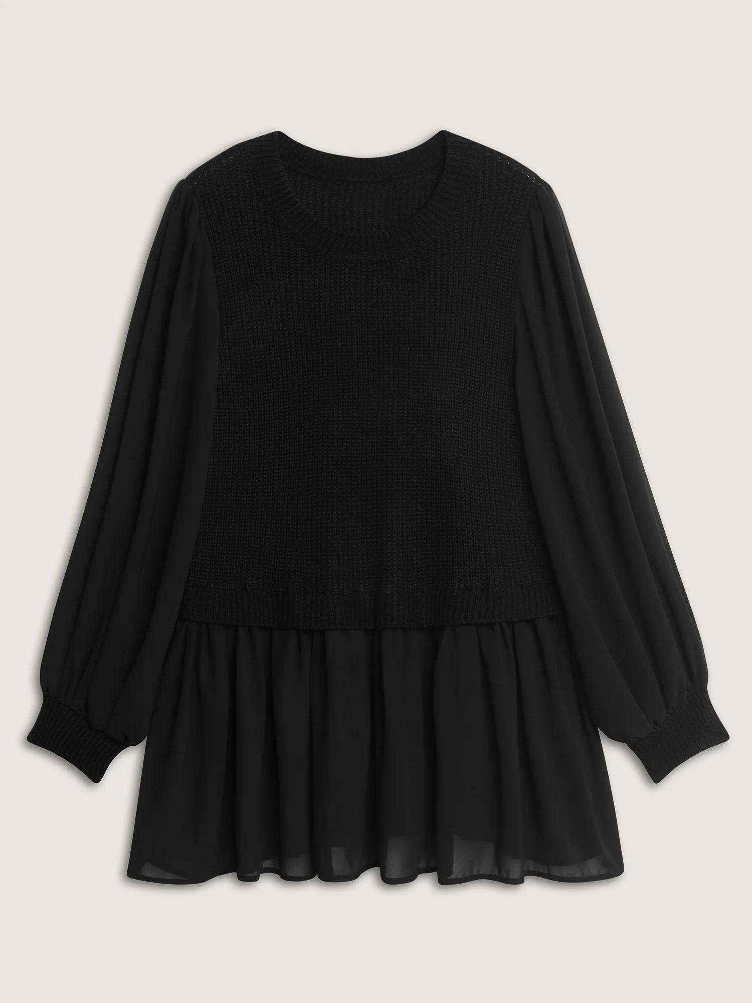 Balloon Sleeve Solid Twofer Sweater