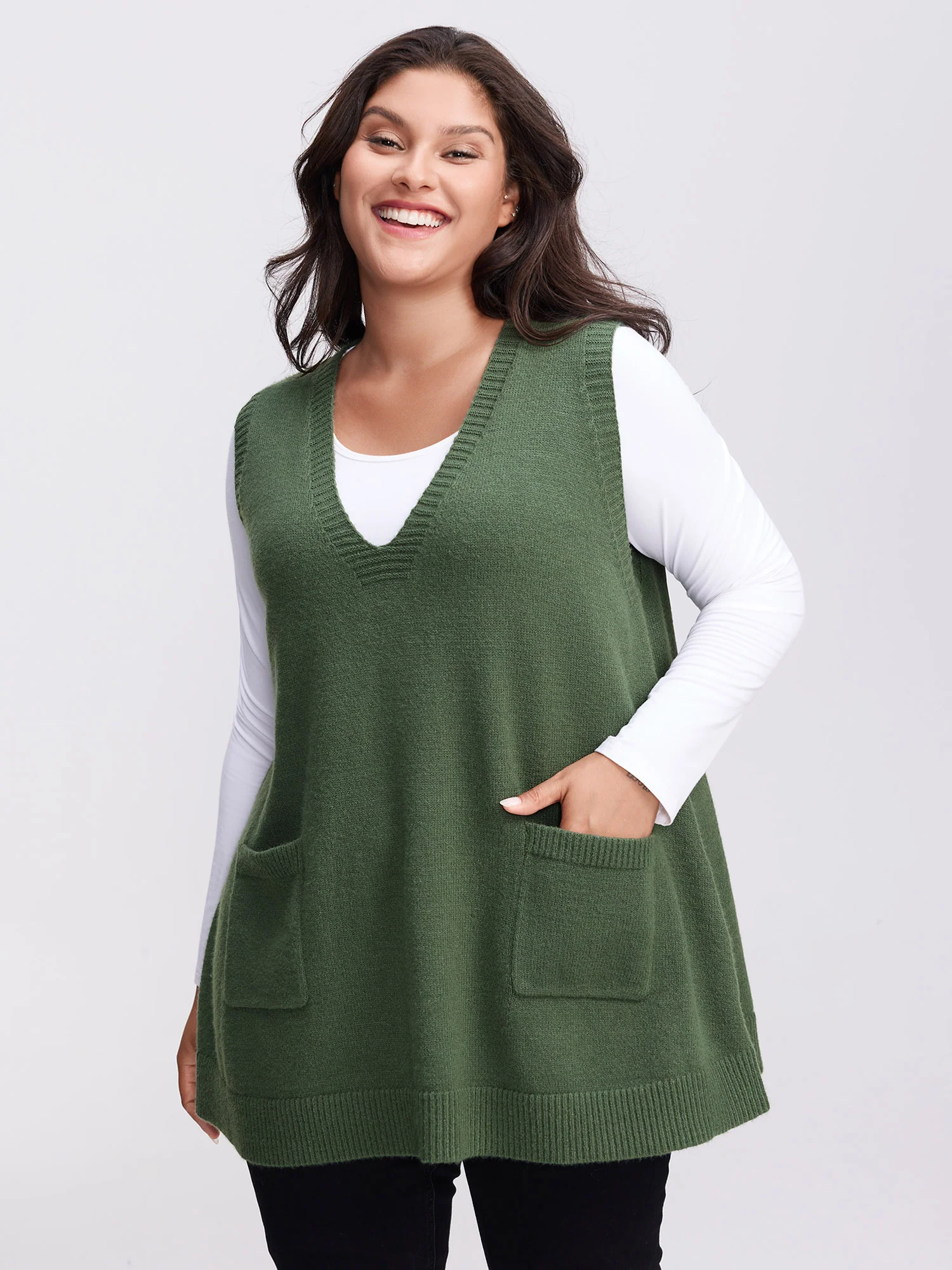 A-Line Pockets V-Neck Pullover