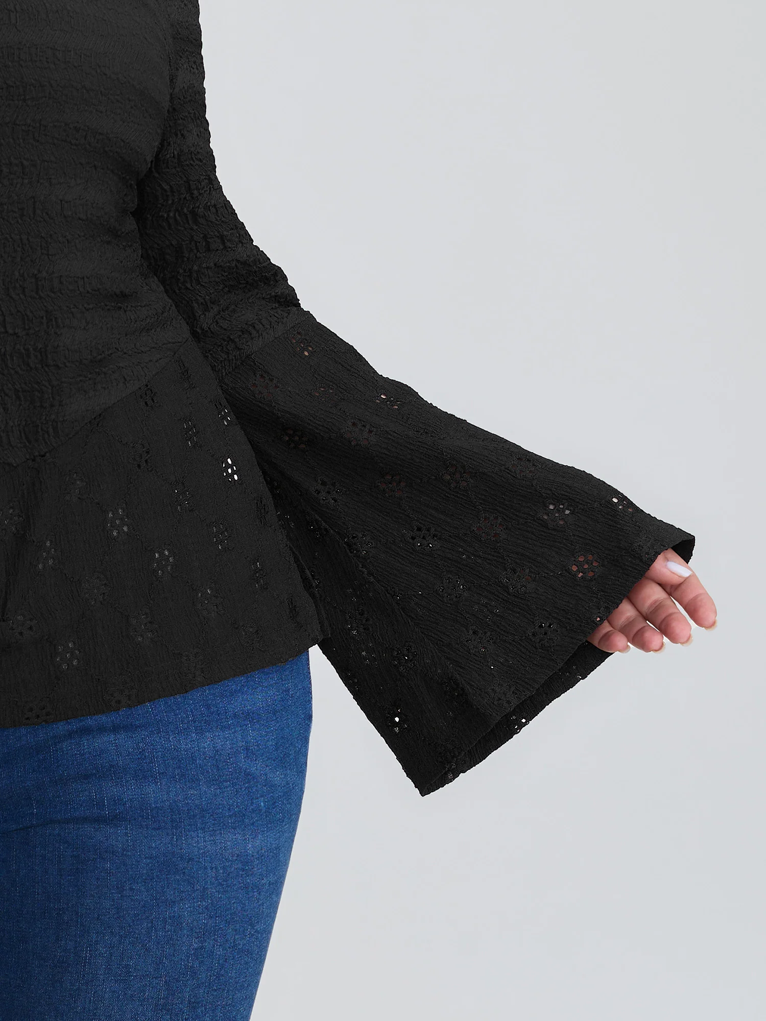 Floral Cut Out Flared Sleeve Knit Top