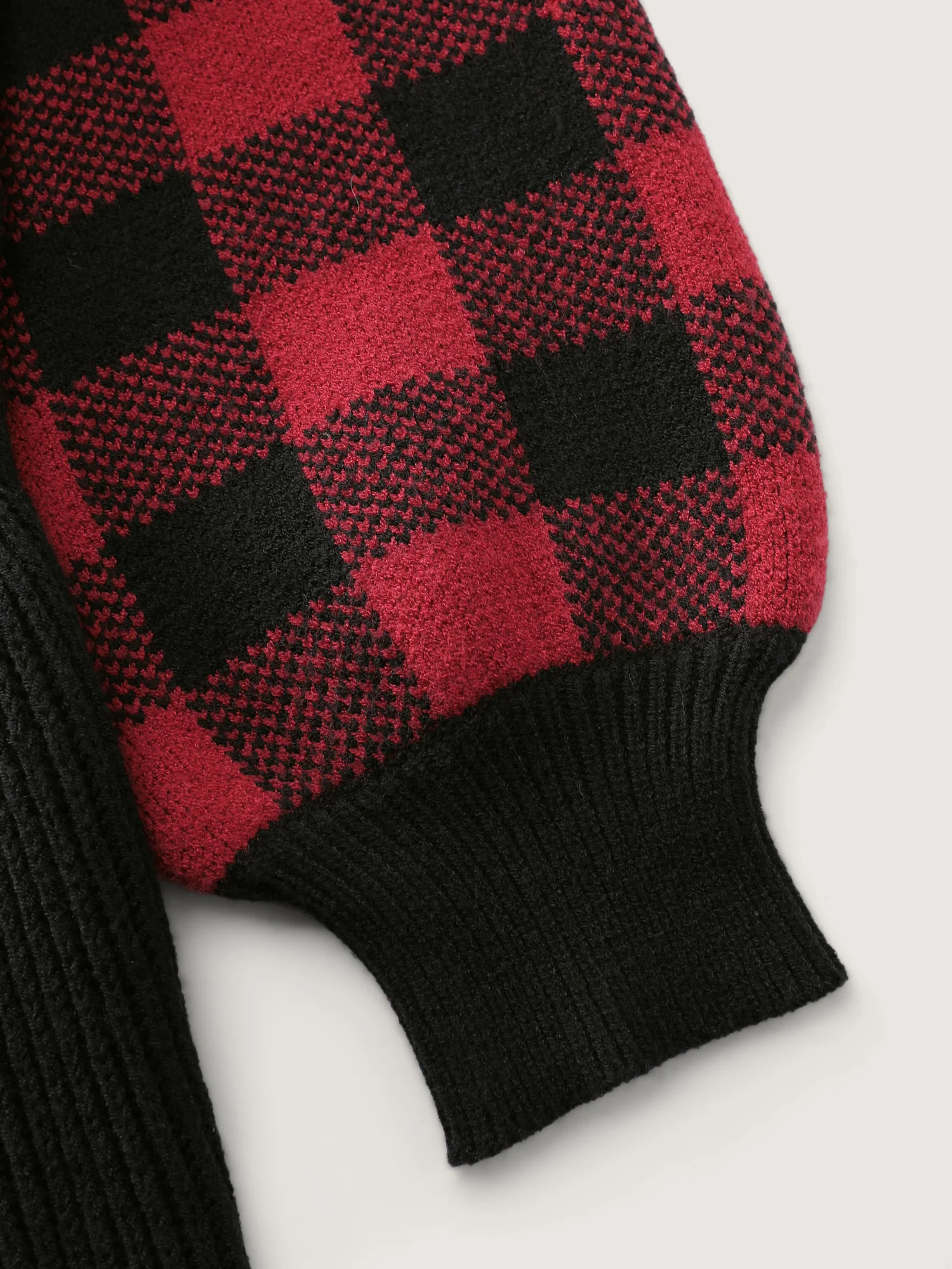 Check Jacquard Cableknit Cinched-Waist Pullover