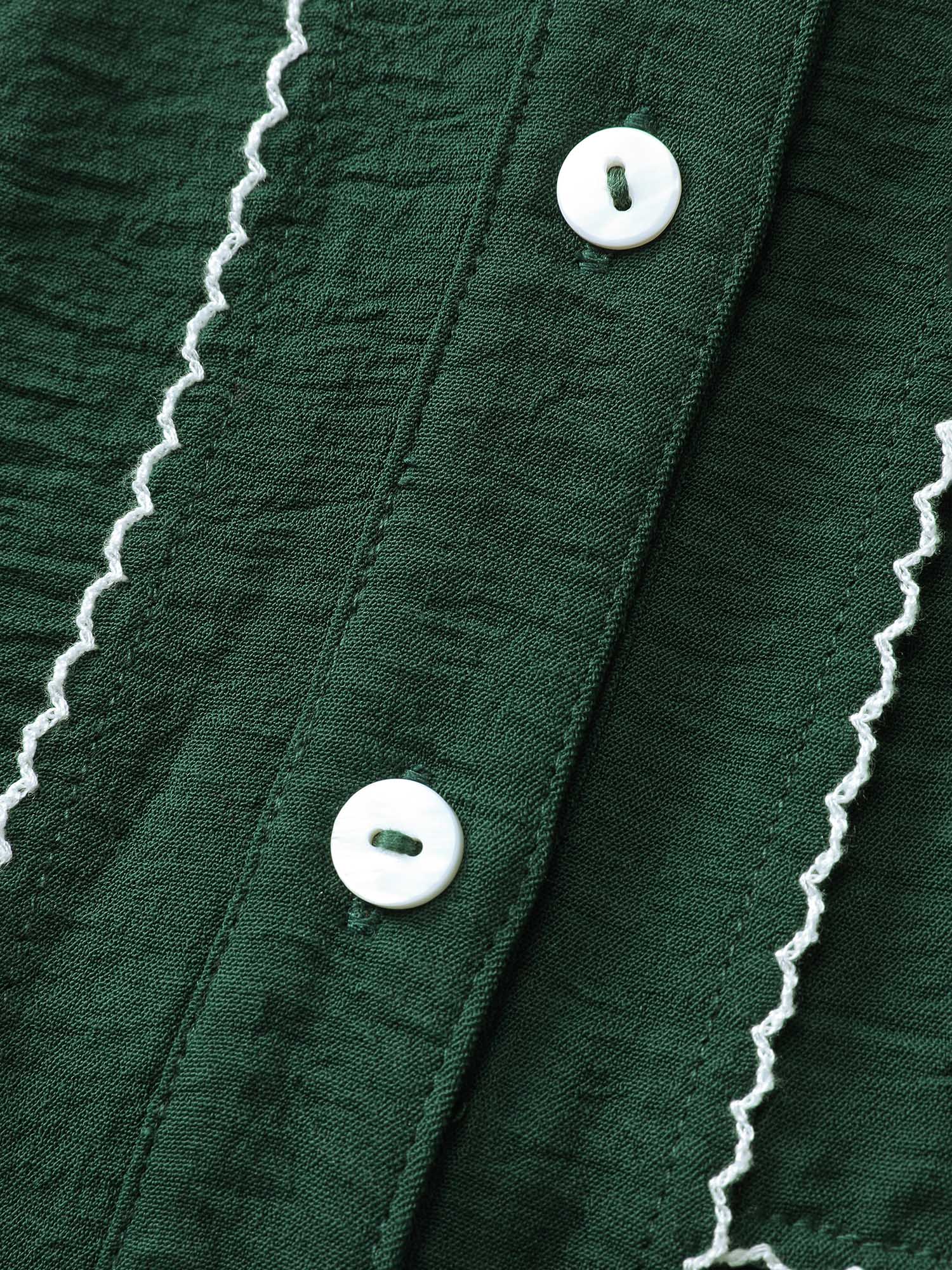 Ruffled Neck Tiered Button Knee-Length Dress