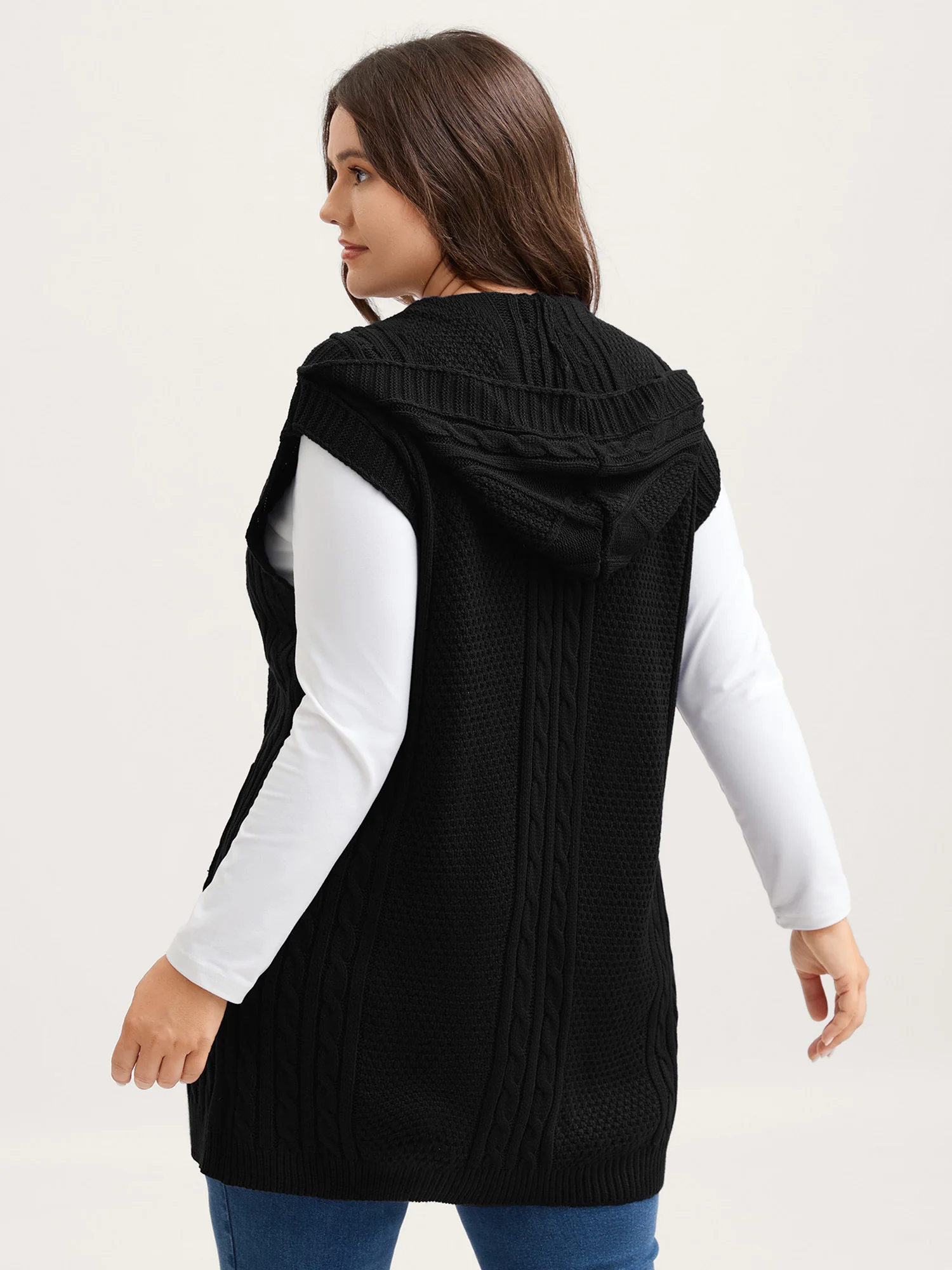Twisted Hooded Sleeveless Knit Cardigan