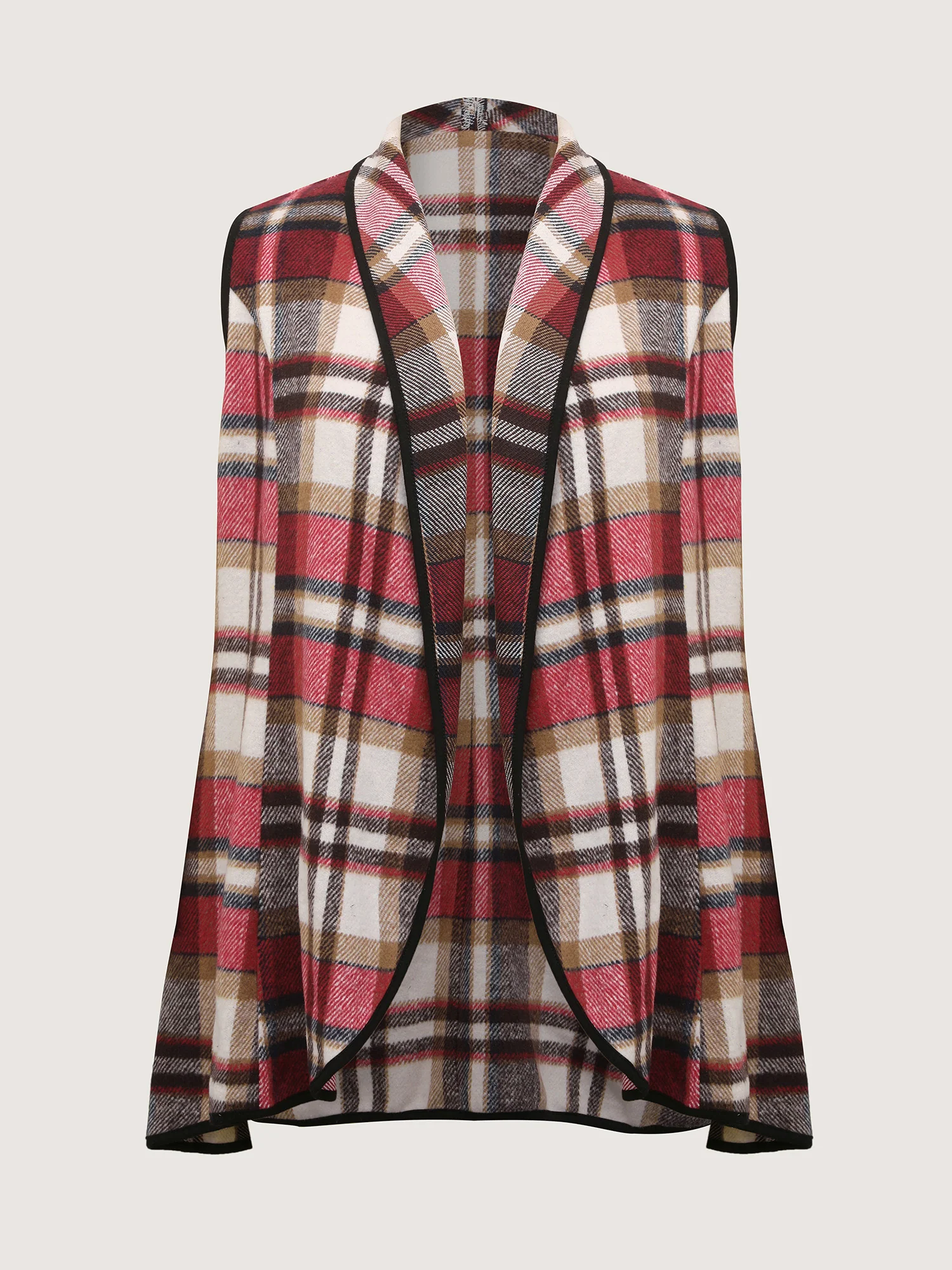 Plaid Curvy Hem Open-Front Vest