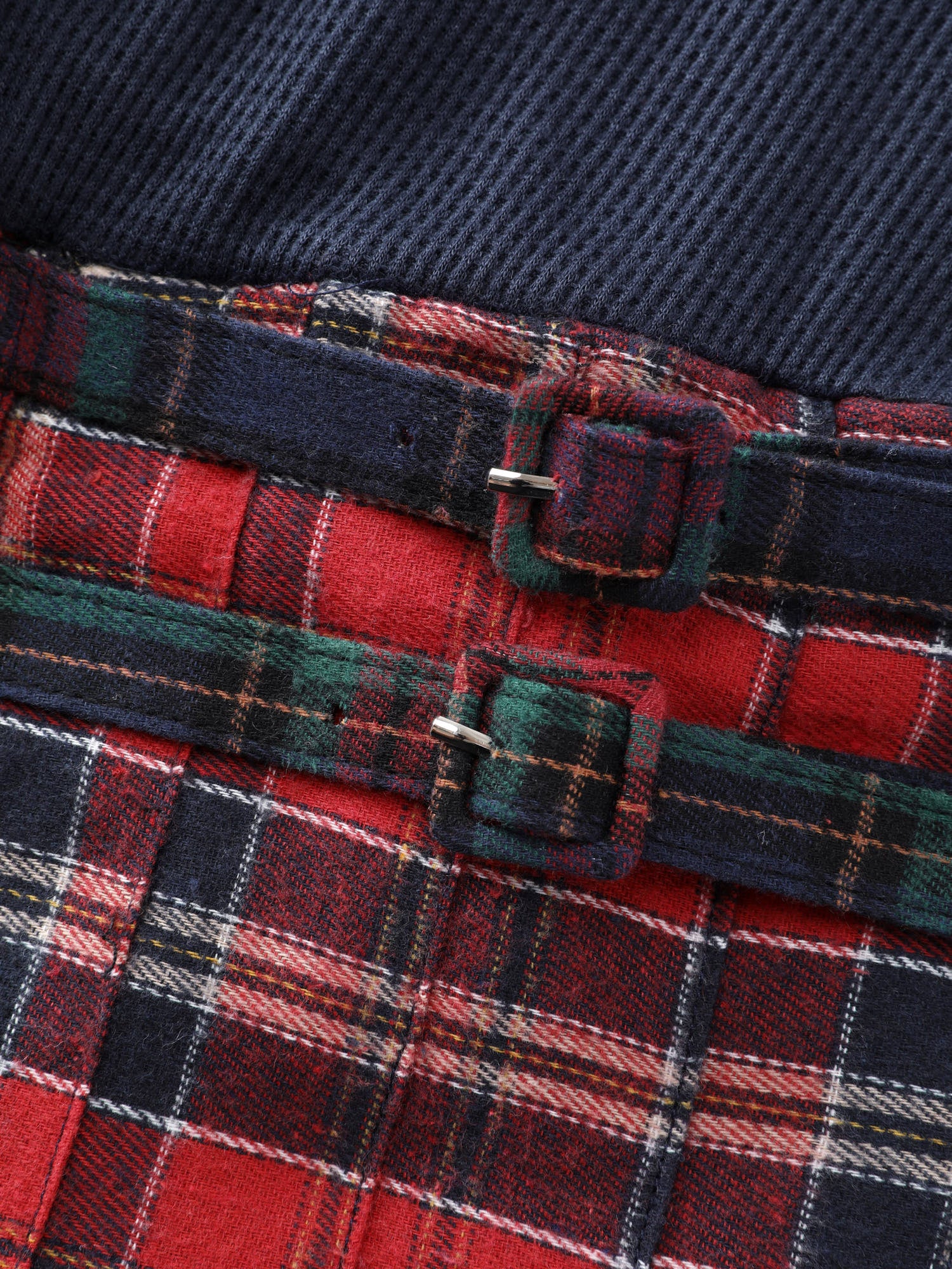 Plaid Waffle Color Contrast Midi Dress