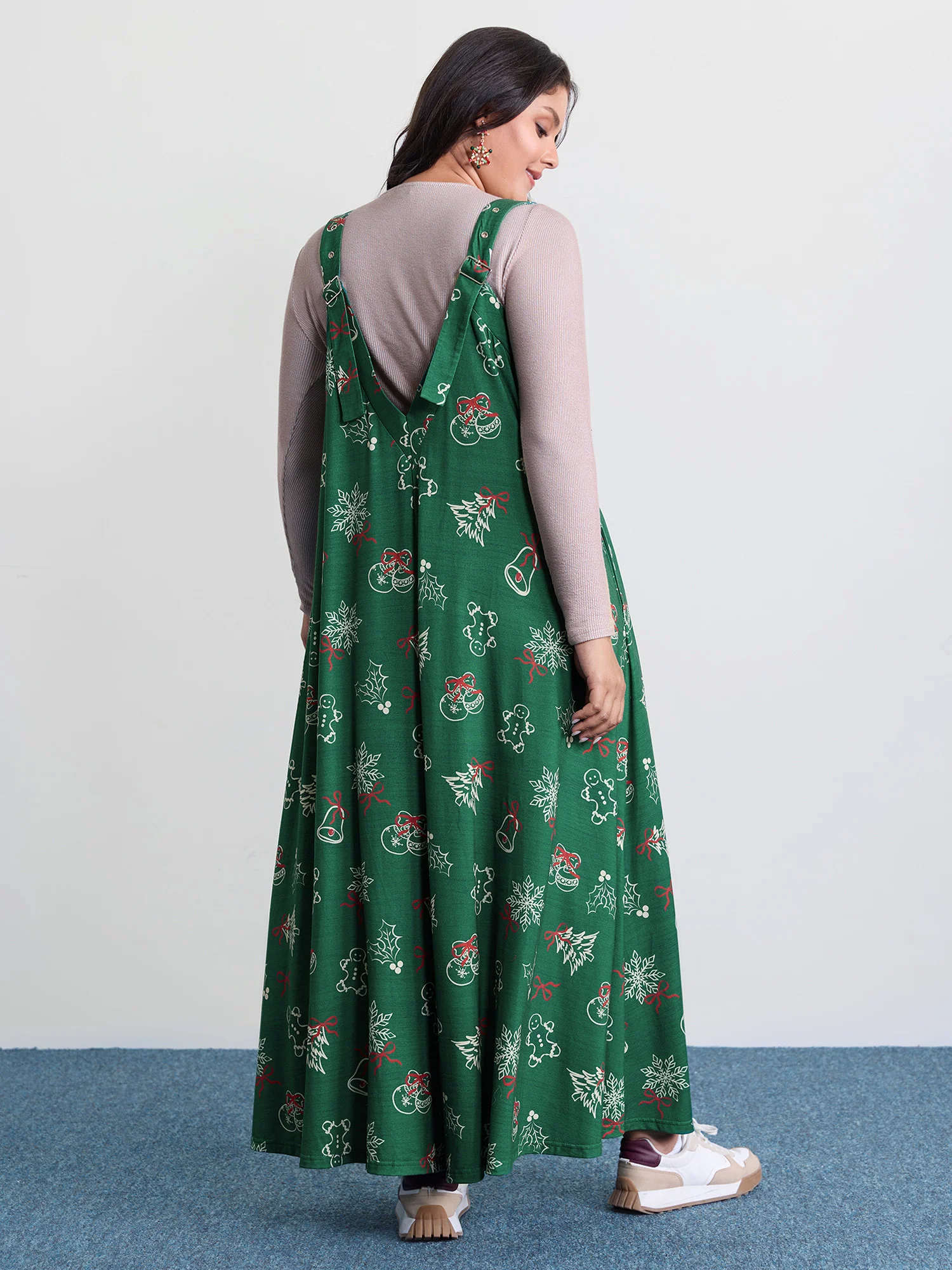 Tree Gingerbread Print Knit Jumpsuit