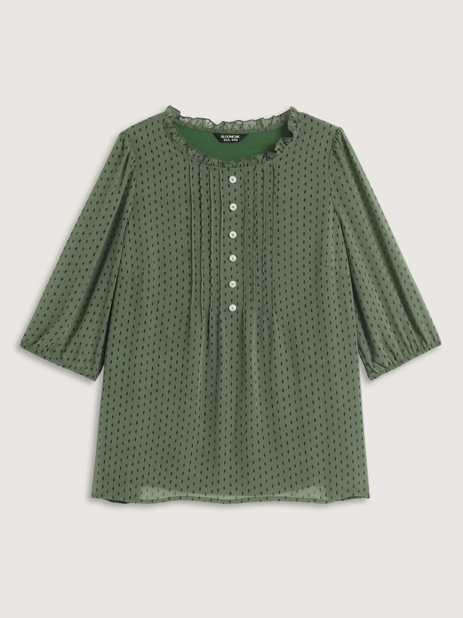 Polka Dots Pin Tuck Button Detail Blouse