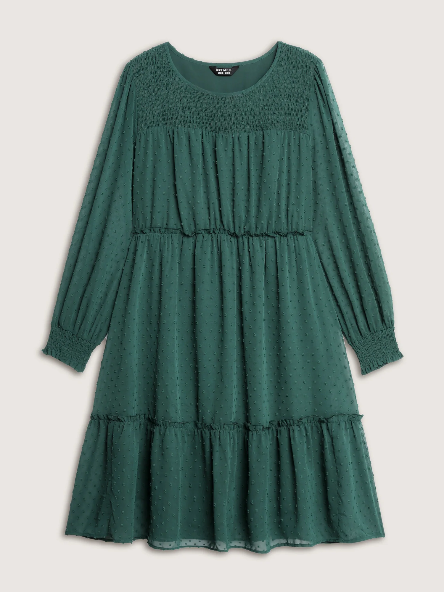 Chiffon Textured Shirred Ruffled Midi Dress