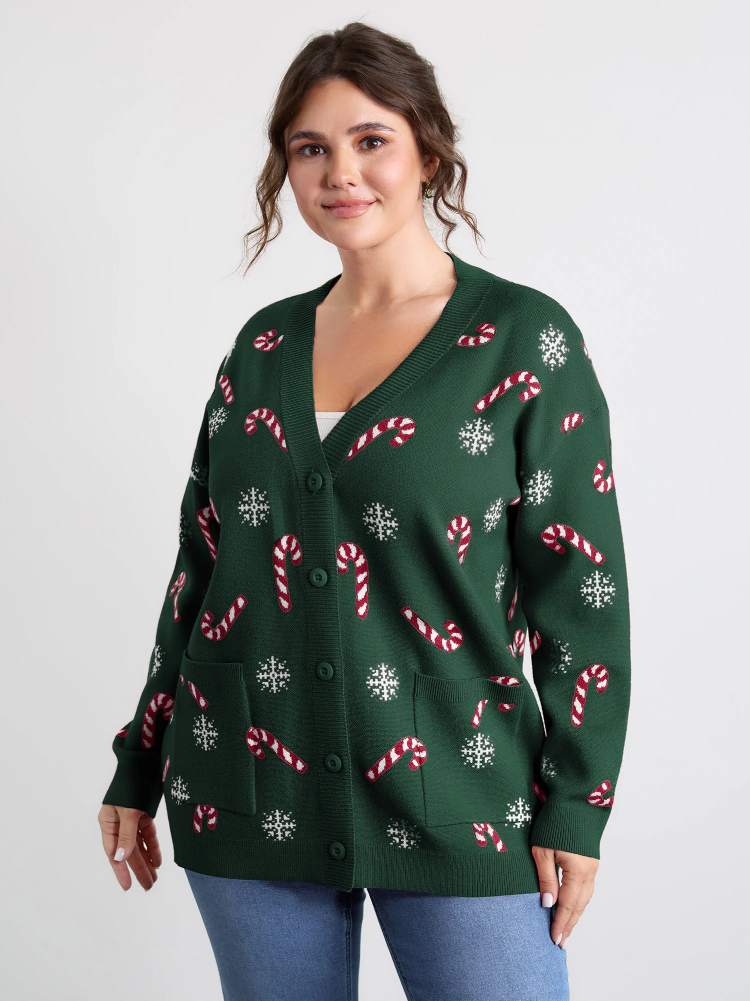 Holiday Candy Patch Pockets Knit Cardigan
