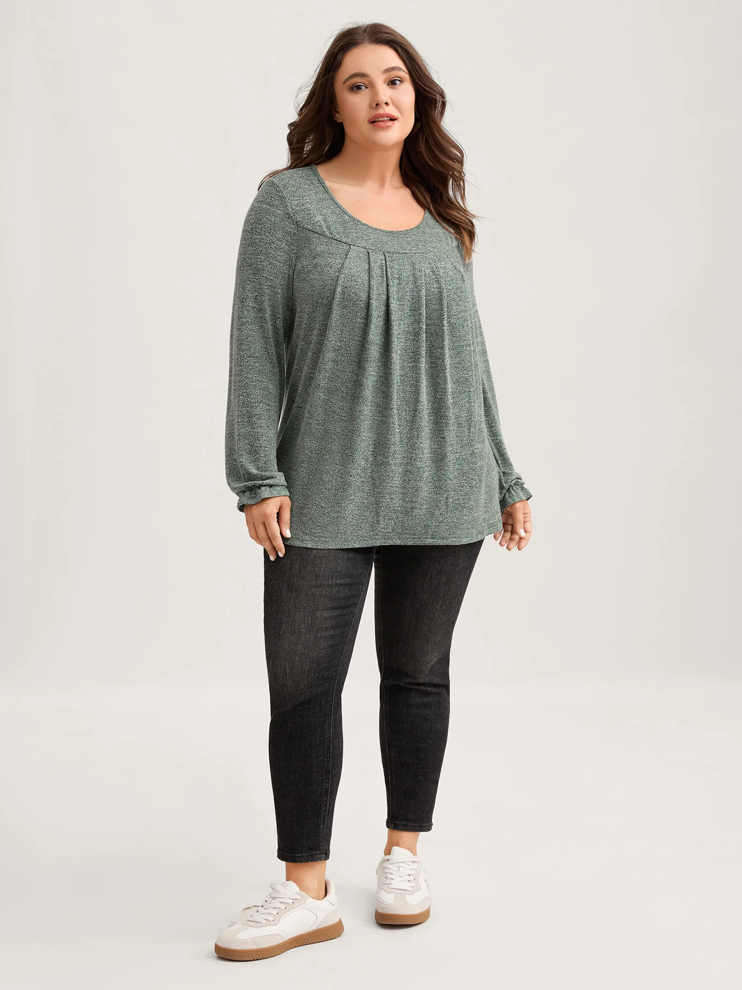 Round Neck Heather Pleated T-shirt