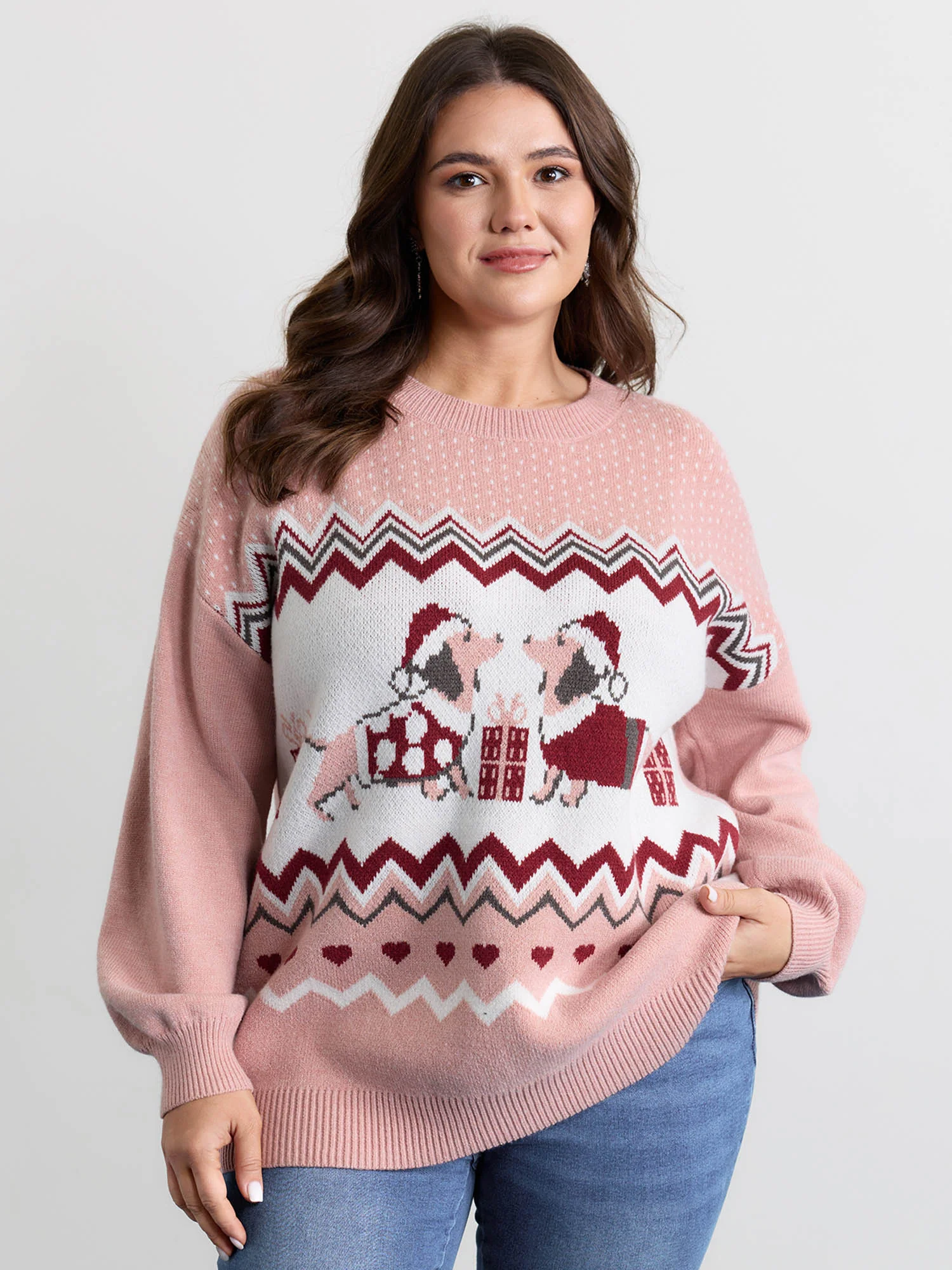 Holiday Pattern Drop Shoulder Pullover