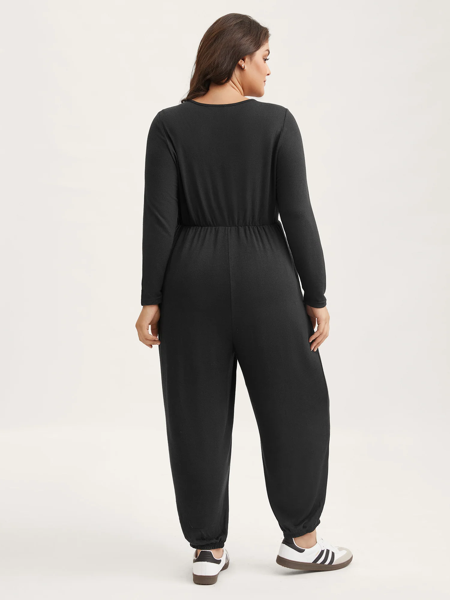 Elastic Waist Overlap Collar Lounge Jumpsuit