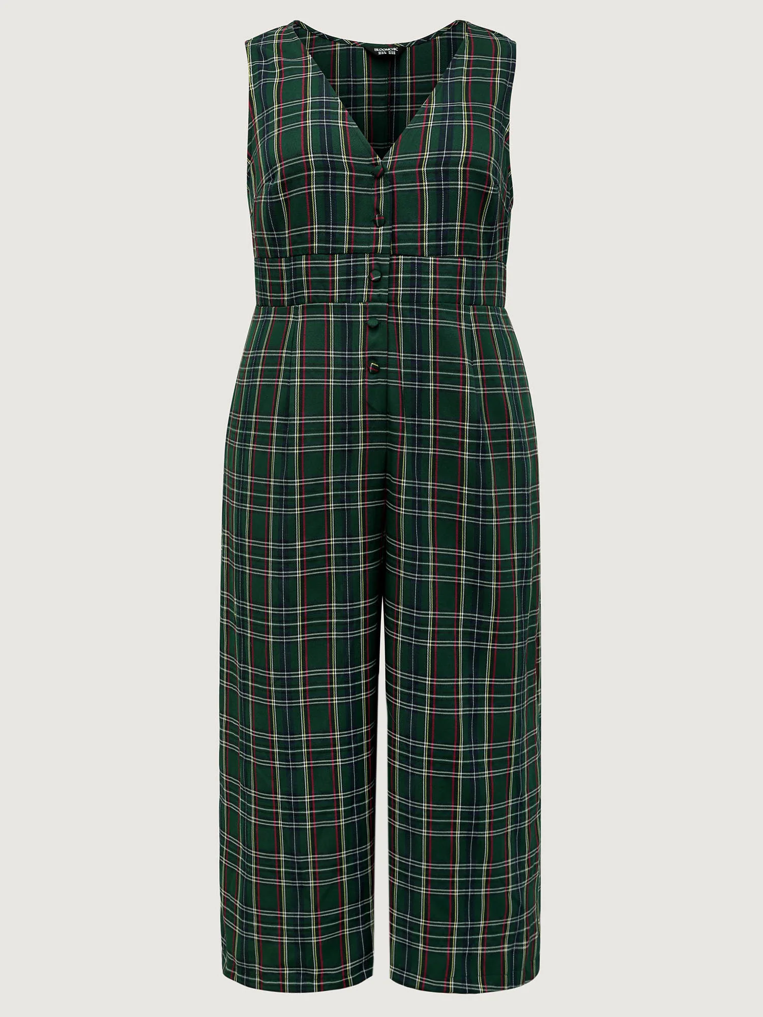 Plaid Print V-Neck Straight-Leg Jumpsuit