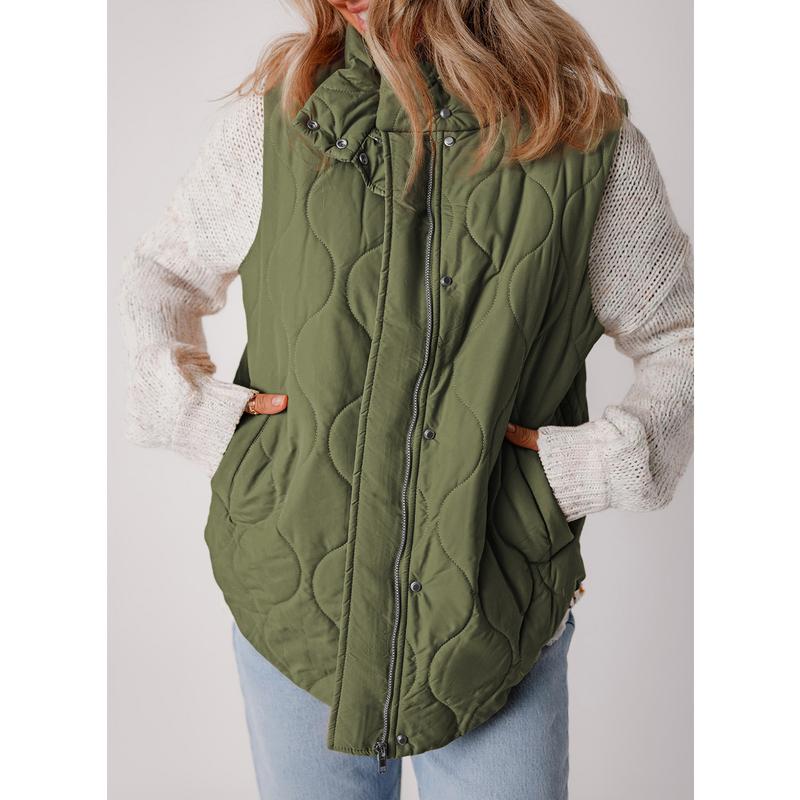 EVALESS Women's Casual Puffer Vest Oversize Lightweight Quilted Jacket Button Zip Up Stand Collar Sleeveless Jacket Coat Outerwear 2025 Fashion Womenswear Fall Winter Outfits