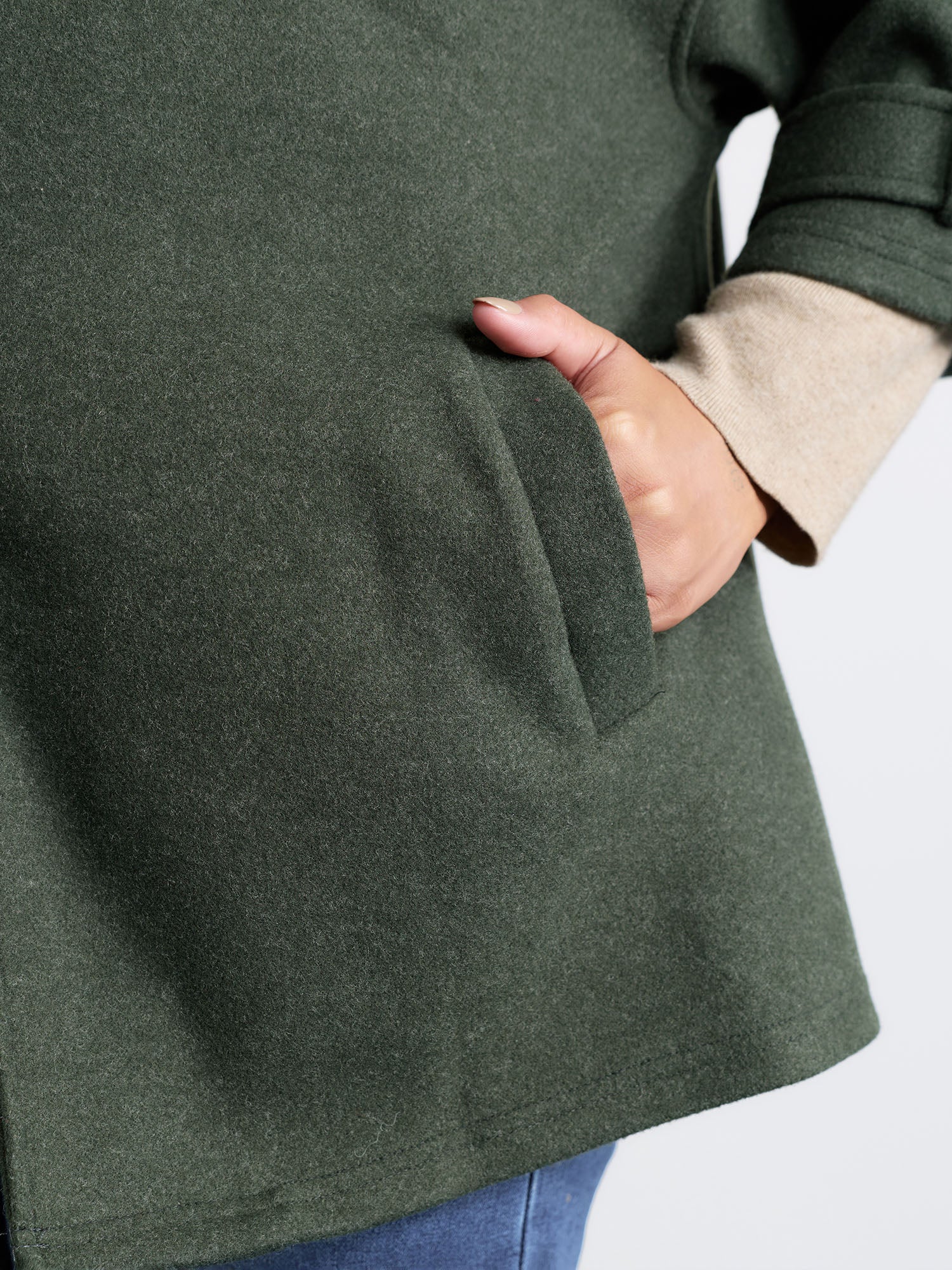 Rolled Button Sleeve Pockets Coat