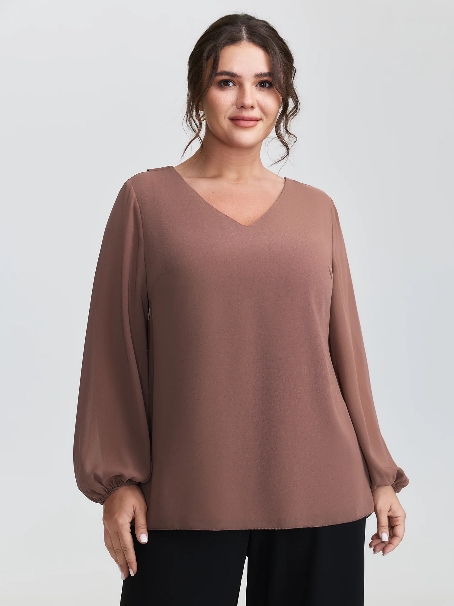 Chiffon Overlap Back Pleated Blouse